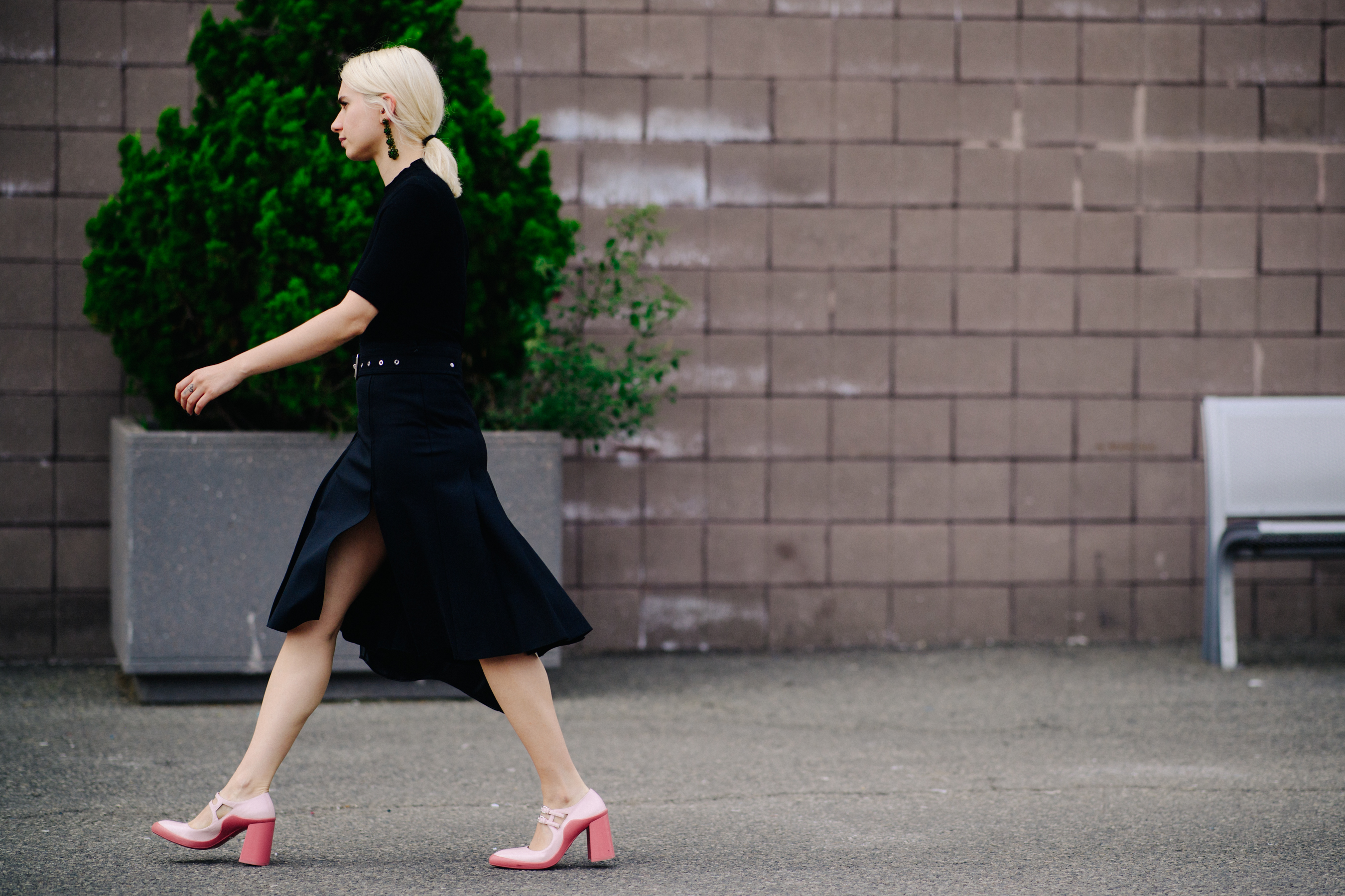 Dazed magazine editor wearing pink Prada shoes