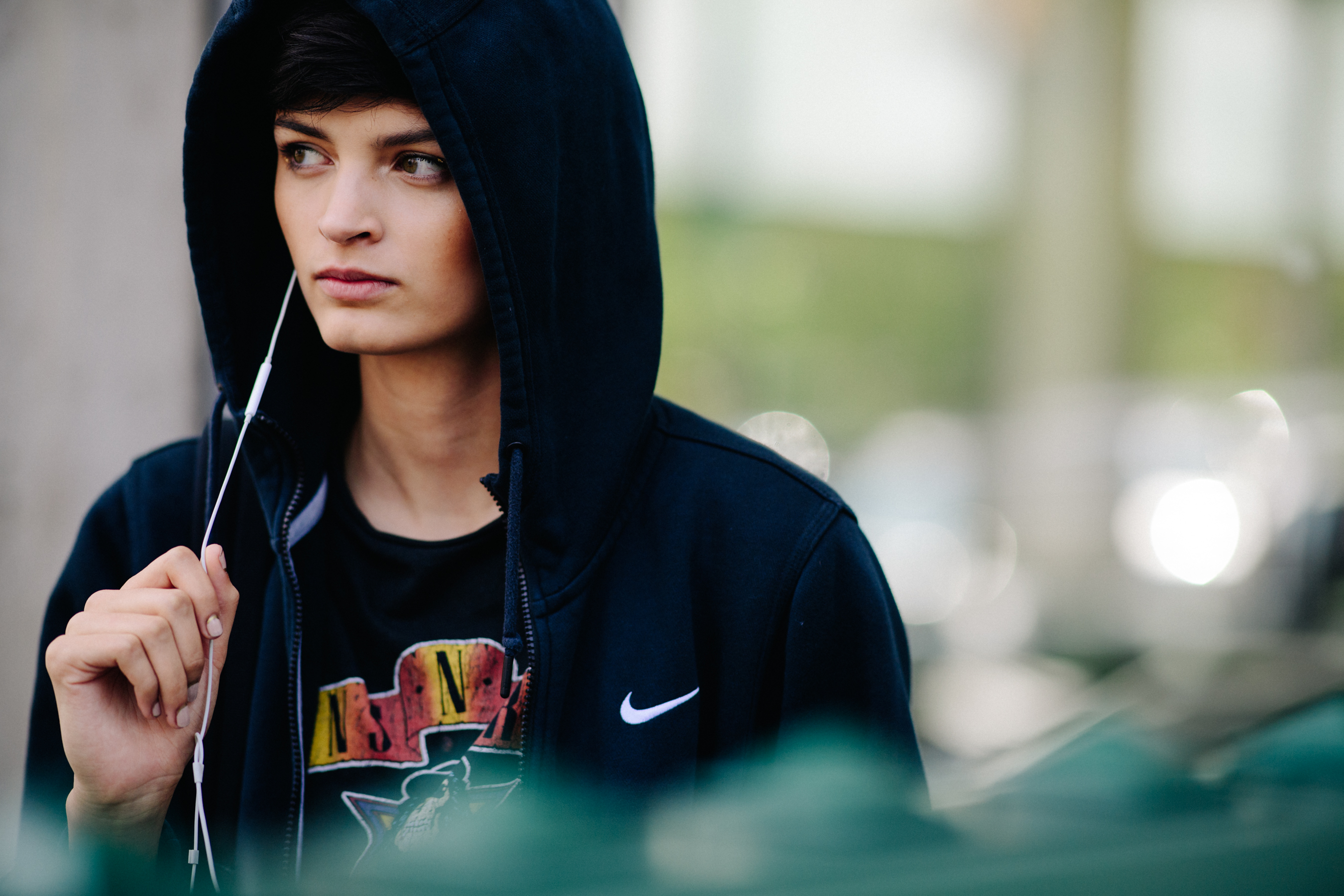Model wearing black Nike hoodie