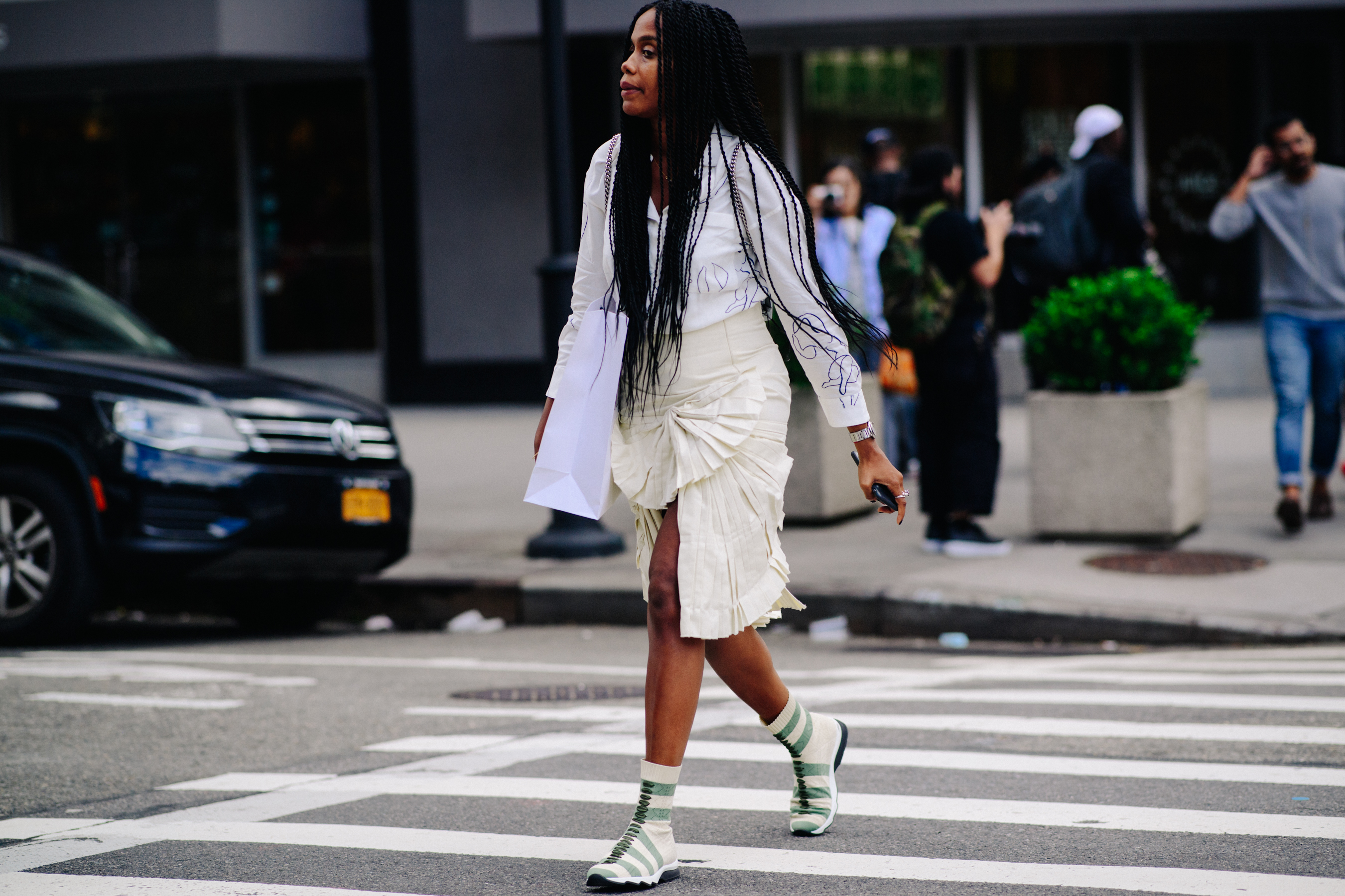 Woman wearing white outfit