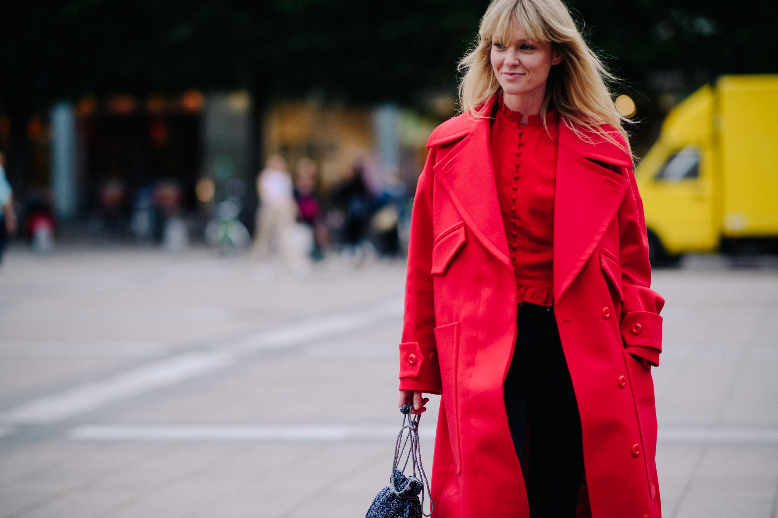 Woman wearing red coat