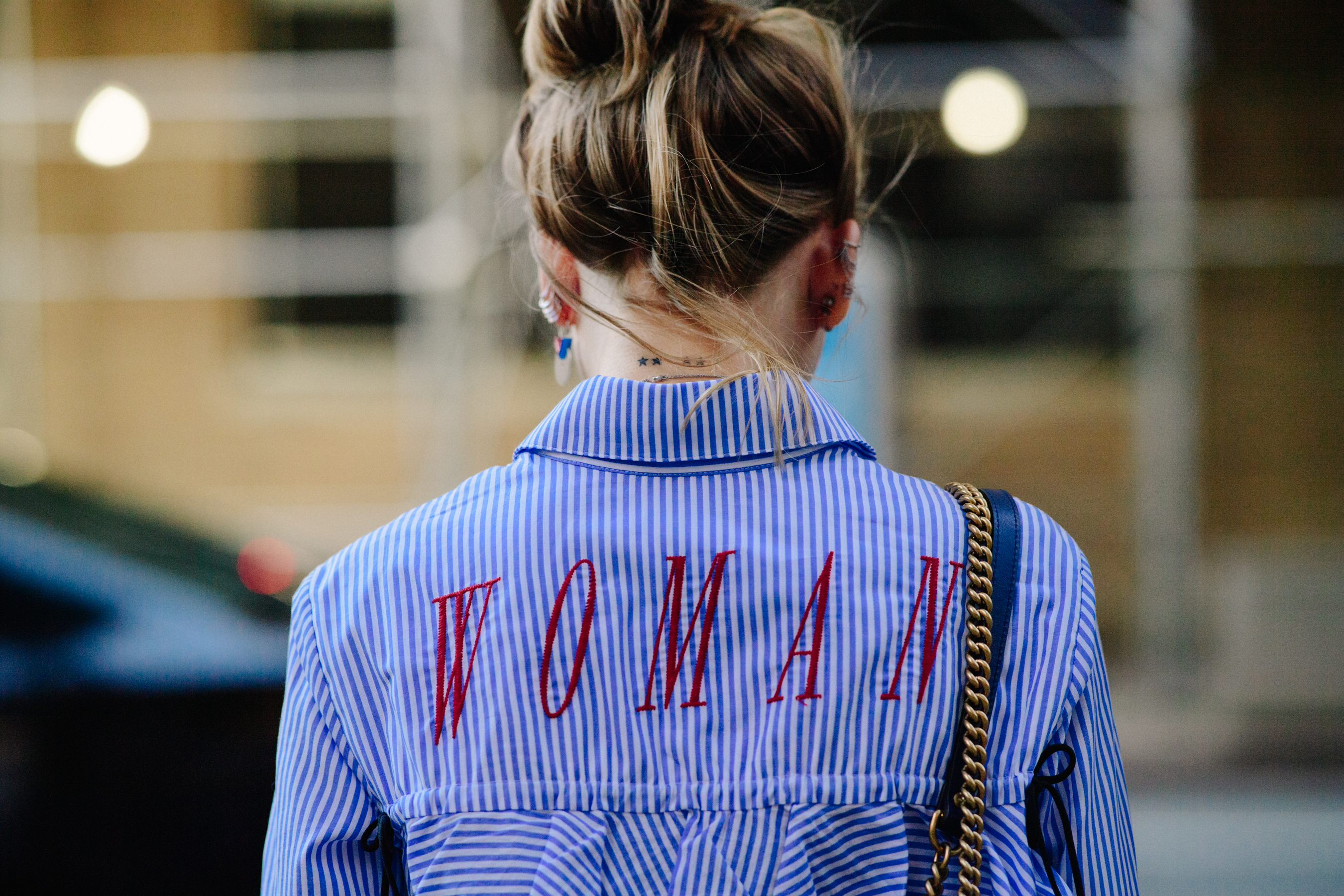 Woman wearing Off-White shirt
