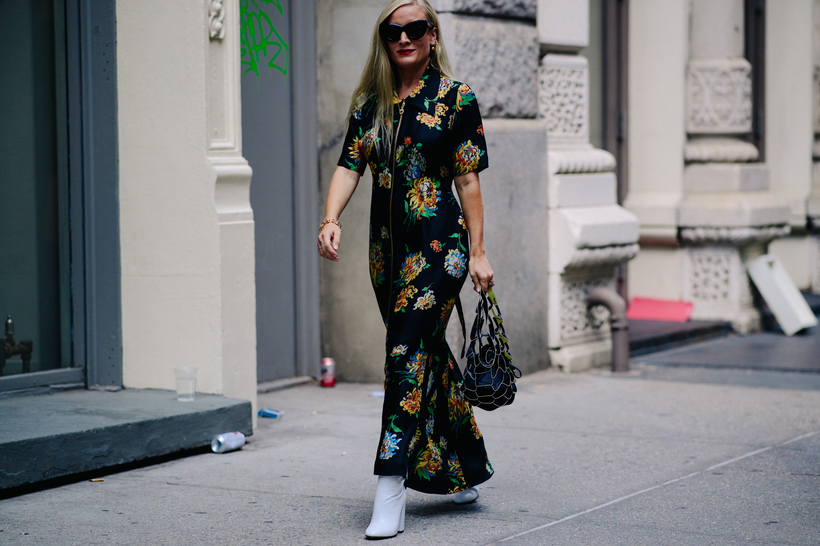 Editor wearing long floral dress