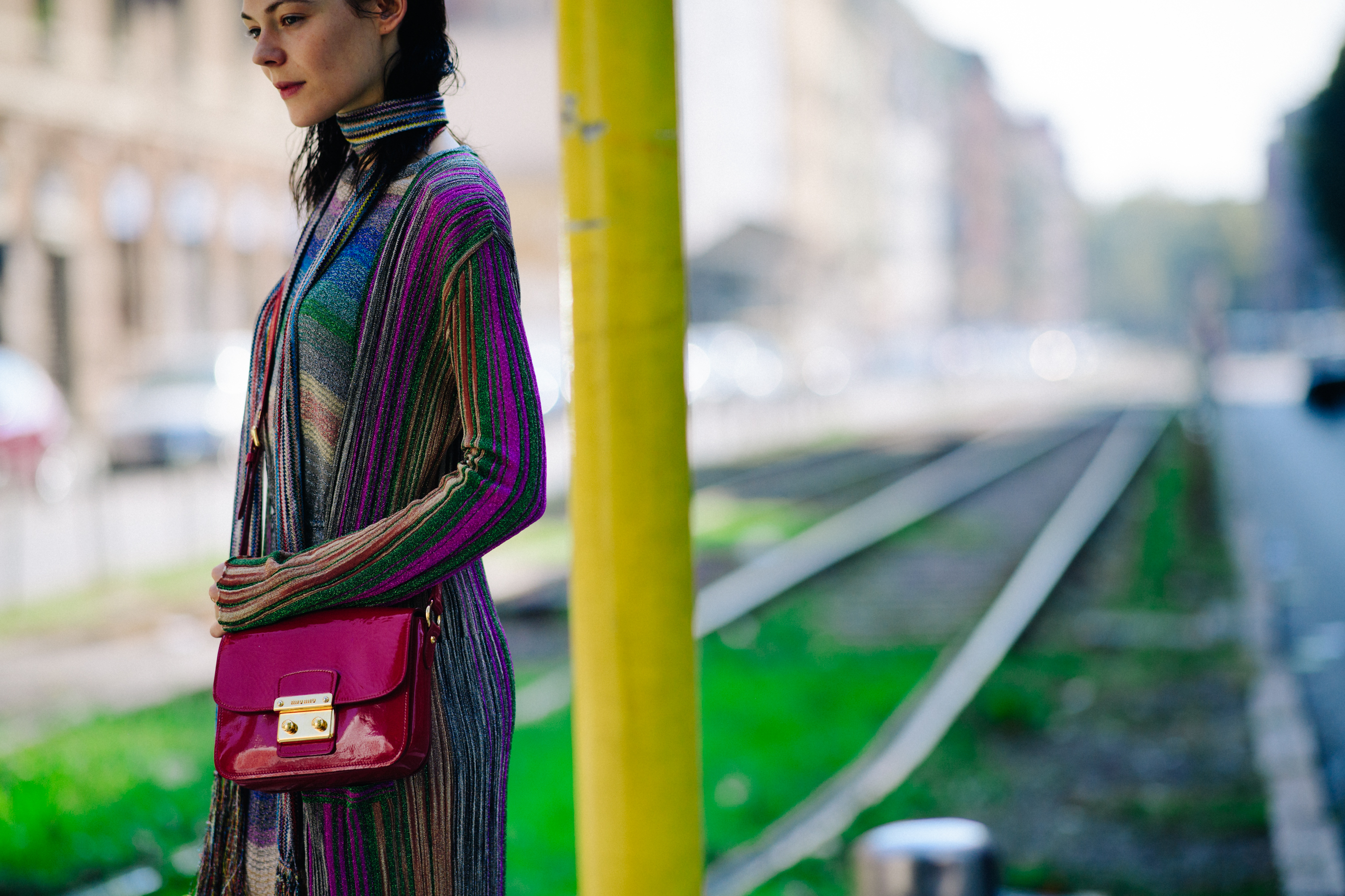 Woman wearing long Missoni dress