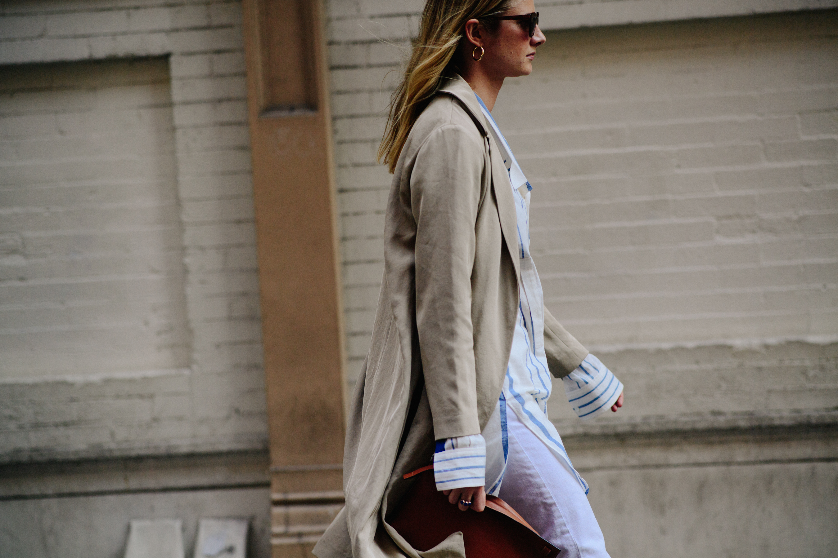 Woman wearing beige coat