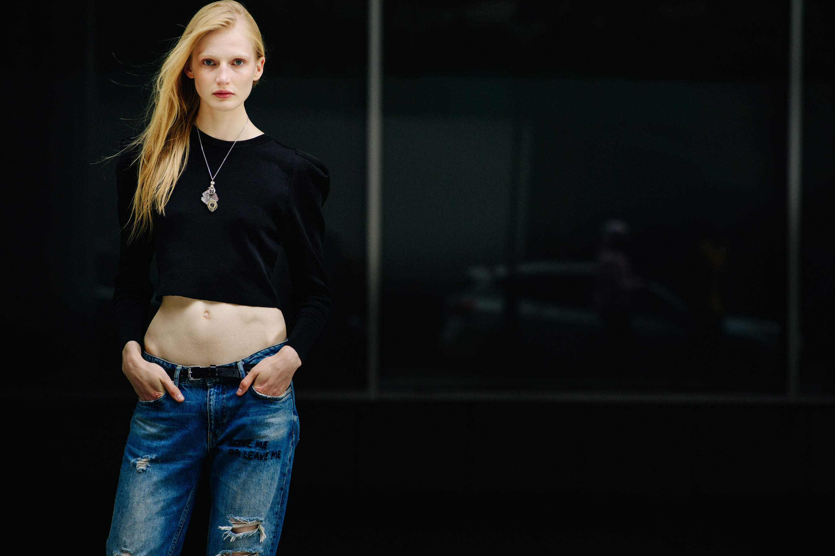 Model with long white hair