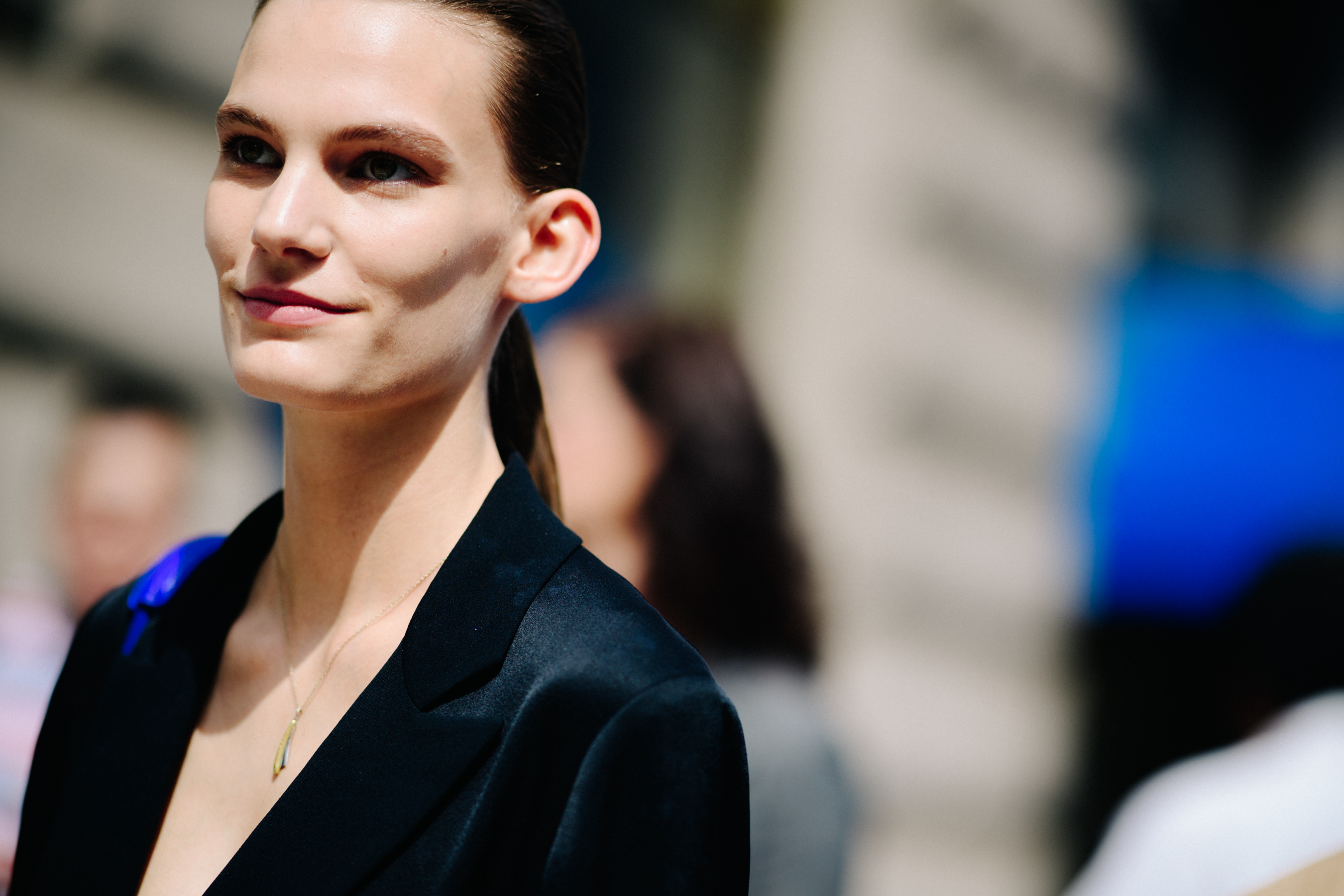 Model wearing black blazer