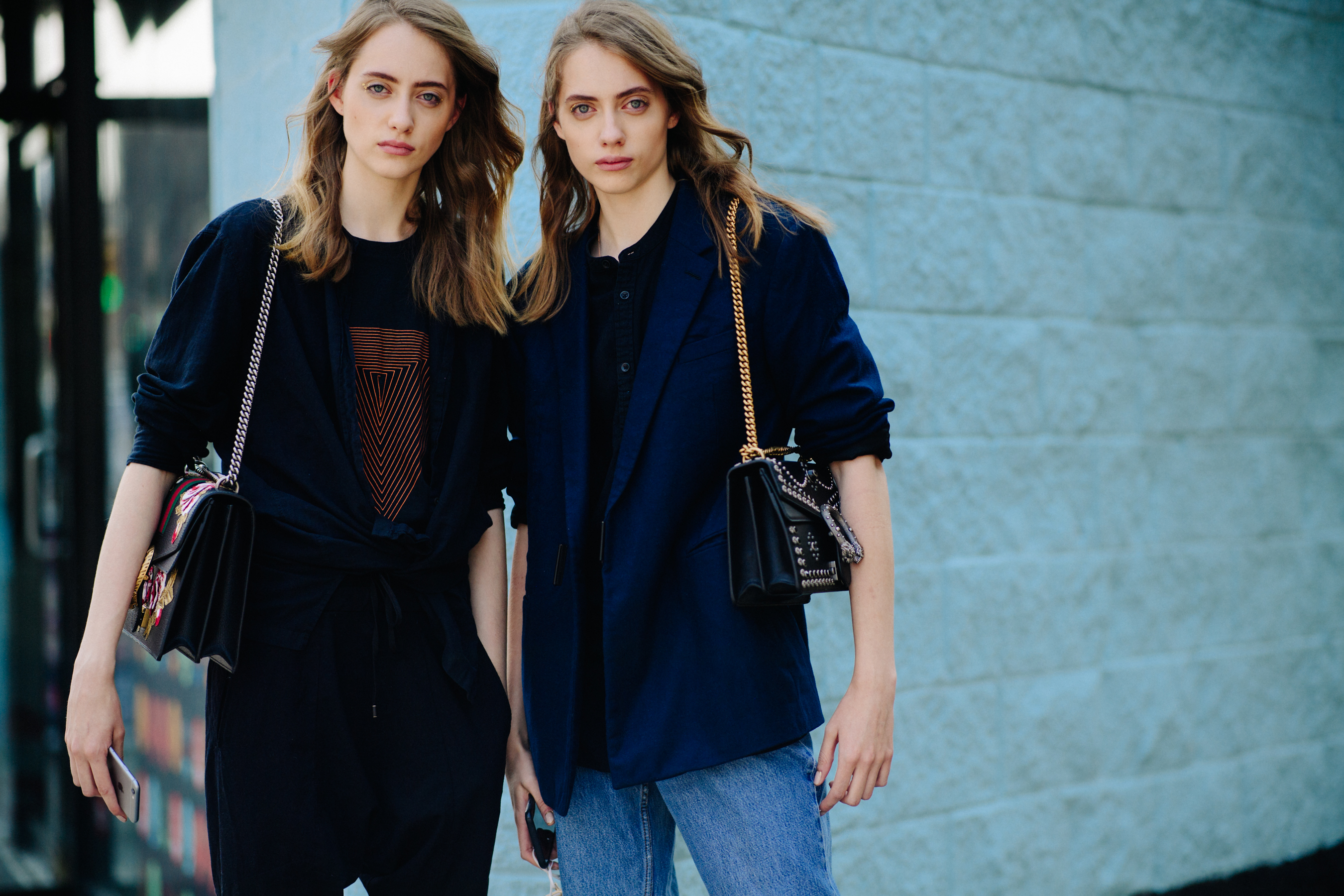Russian twin models after a show