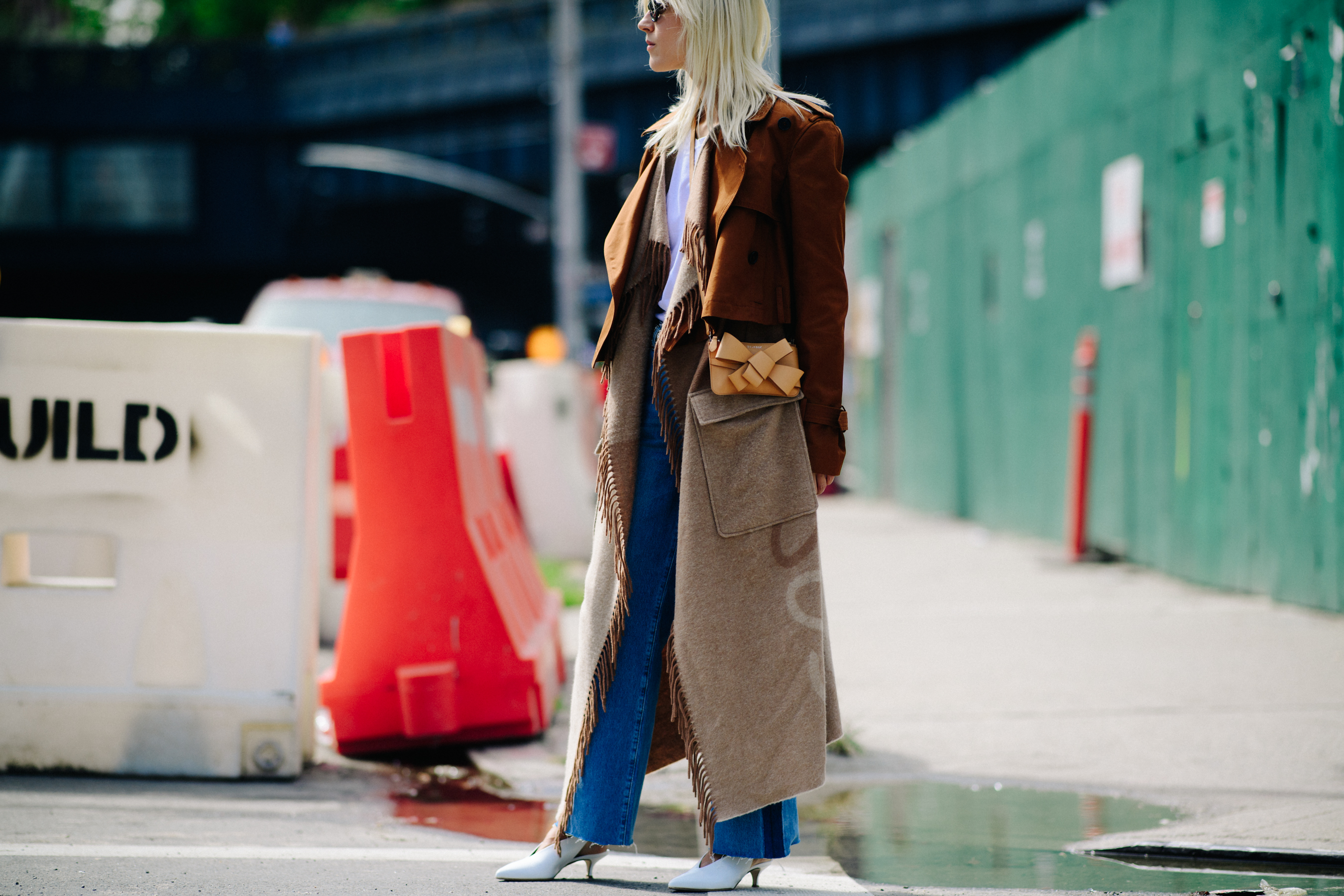 Blogger wearing suede jacket