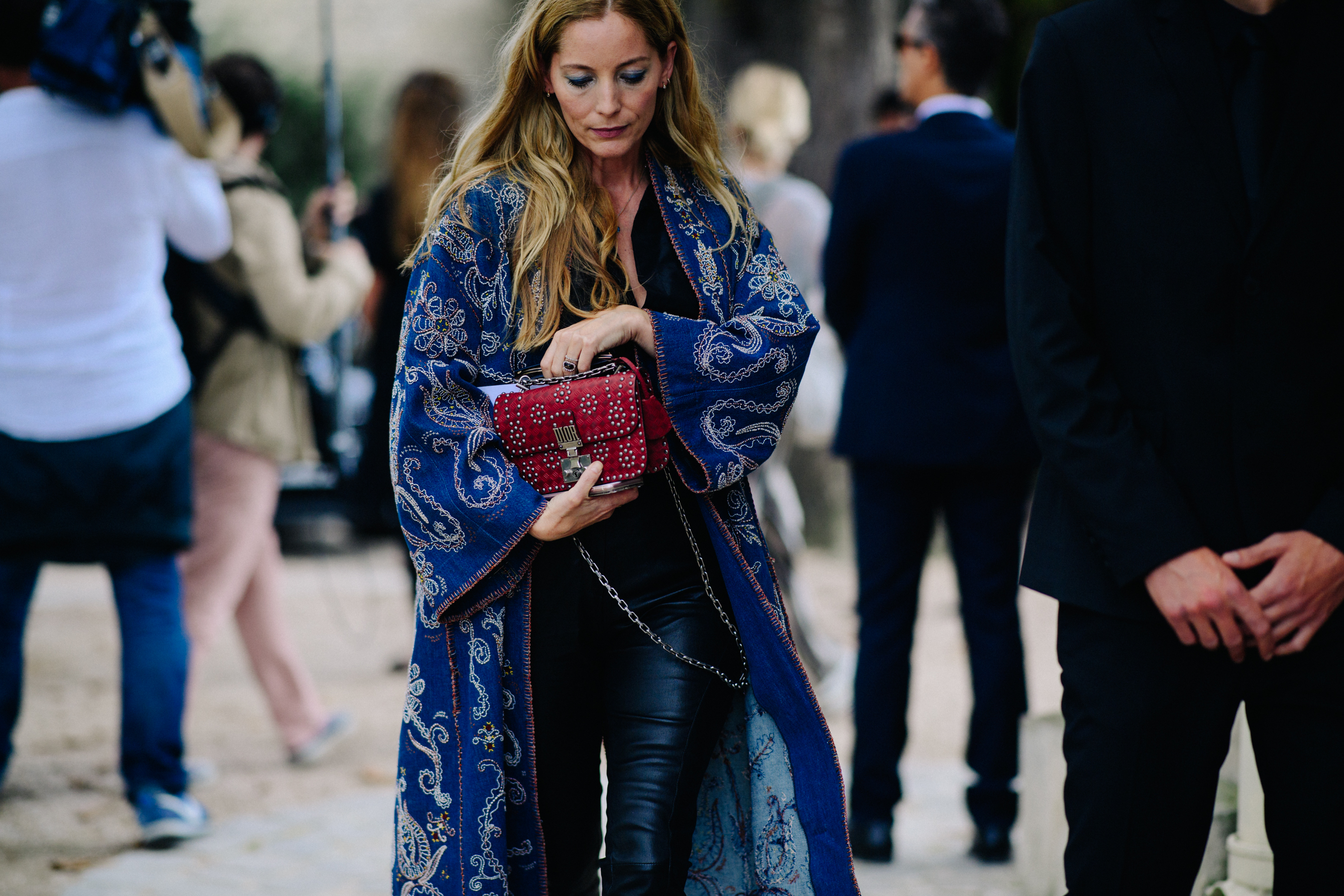 Woman wearing blue kimono outfit