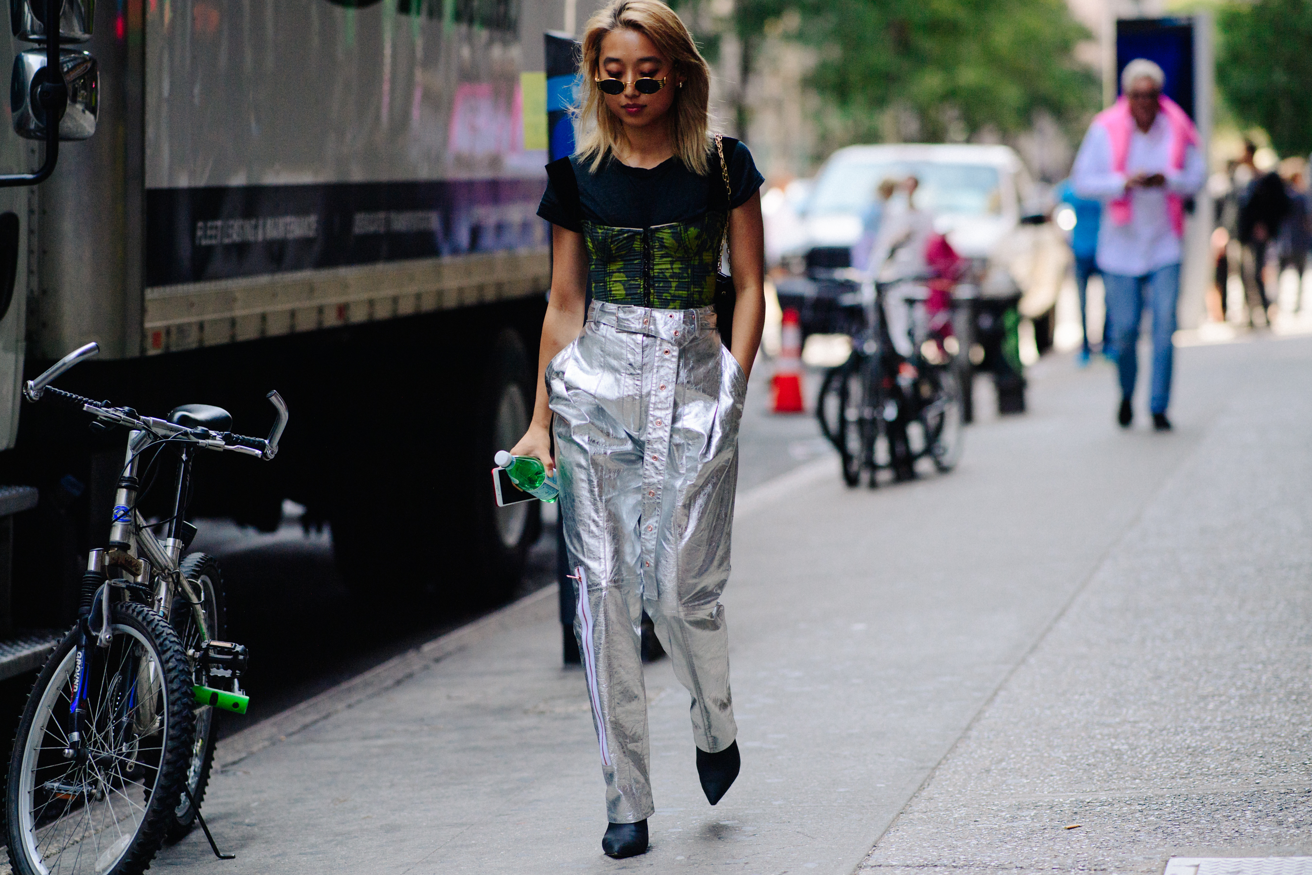 Australian blogger wearing silver dress