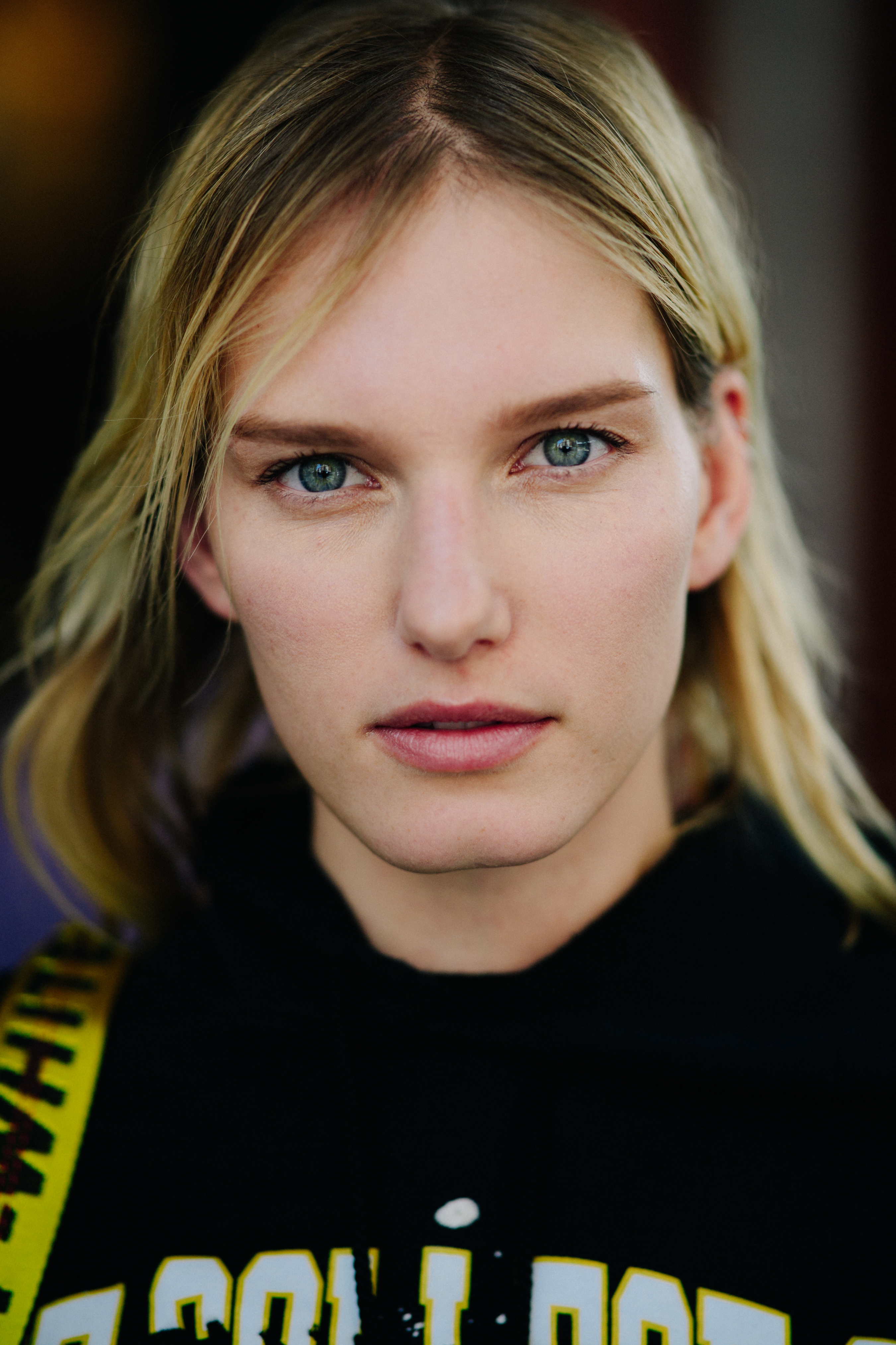Portrait of a blonde model wearing Off-White