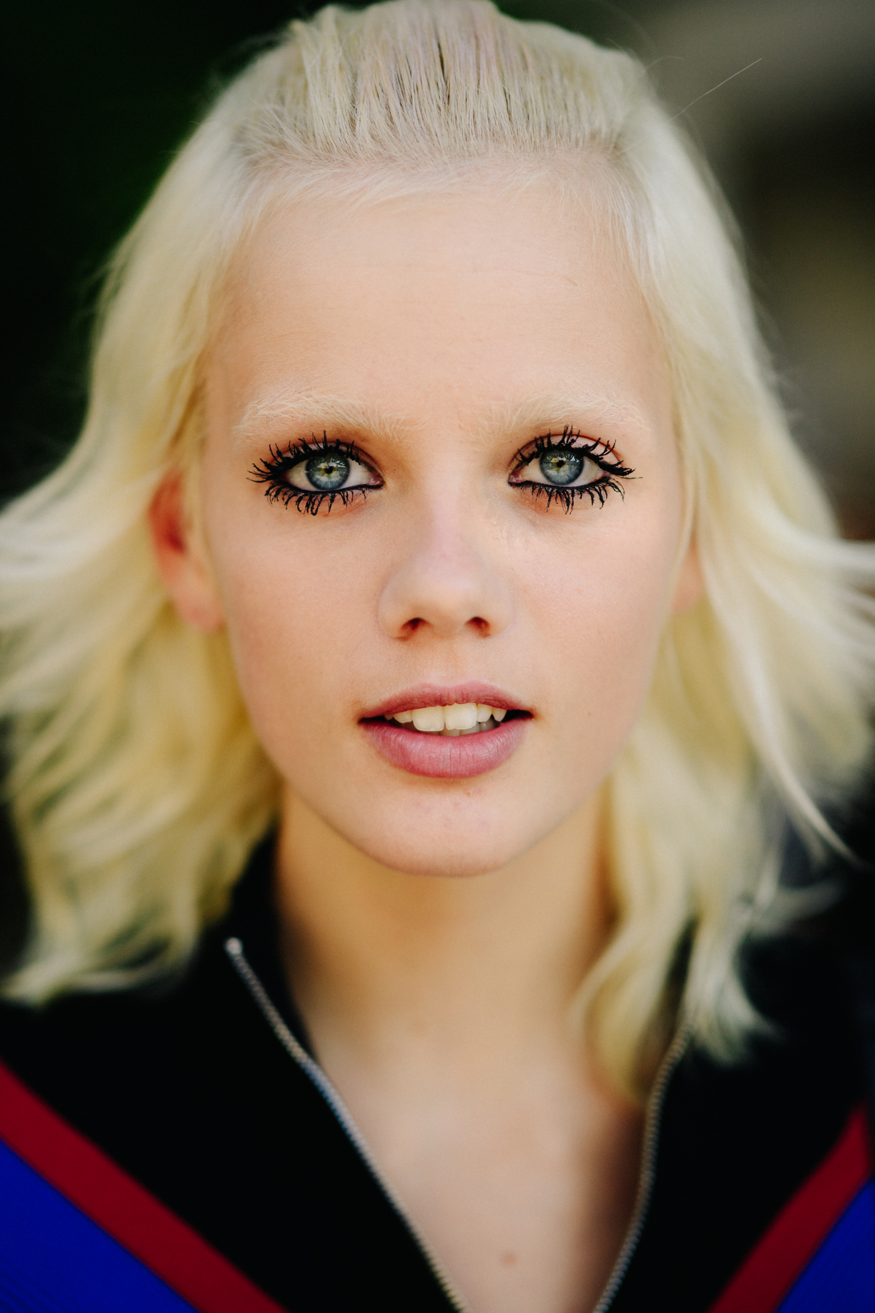 Portrait of a blonde model after a show