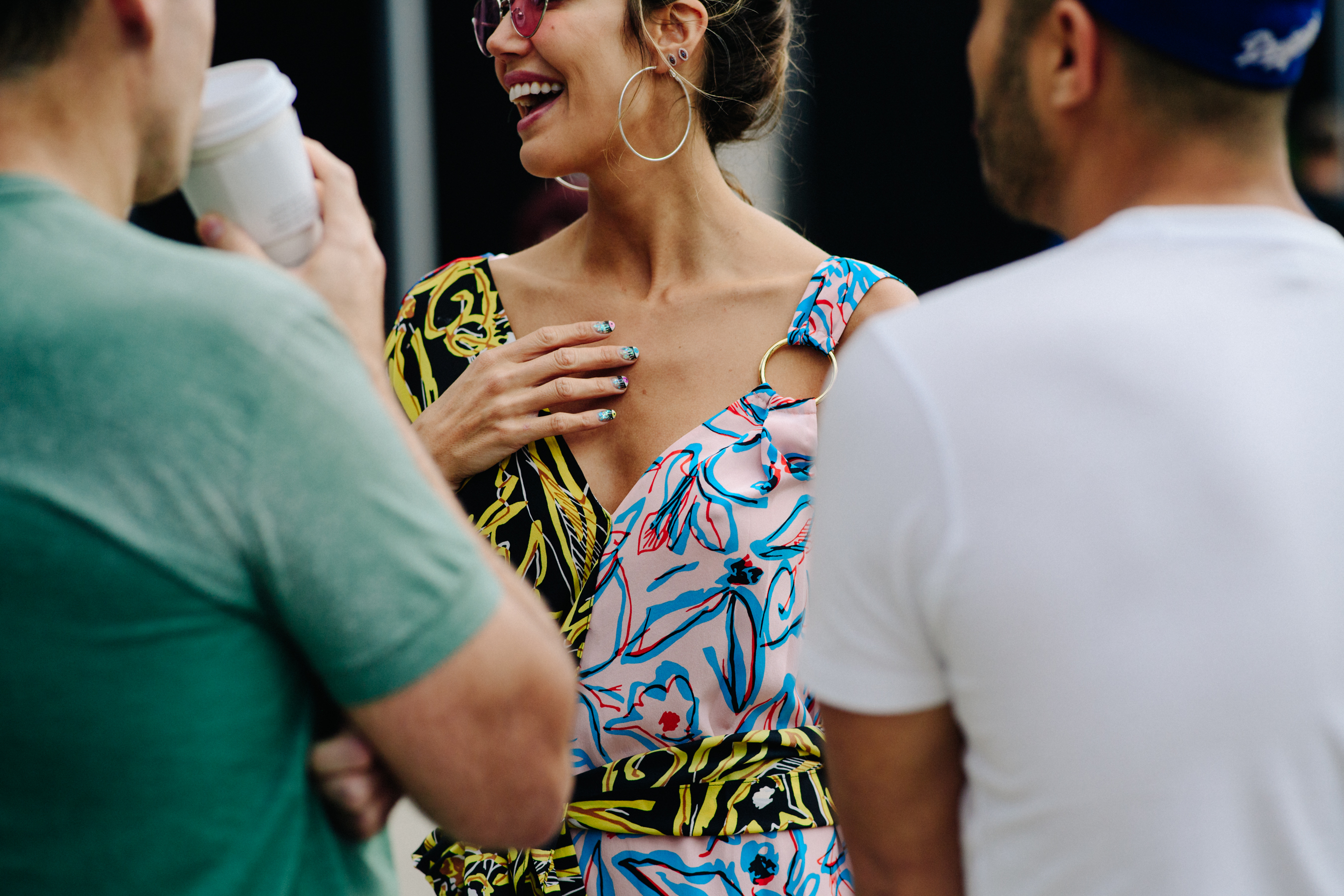 Woman wearing printed dress