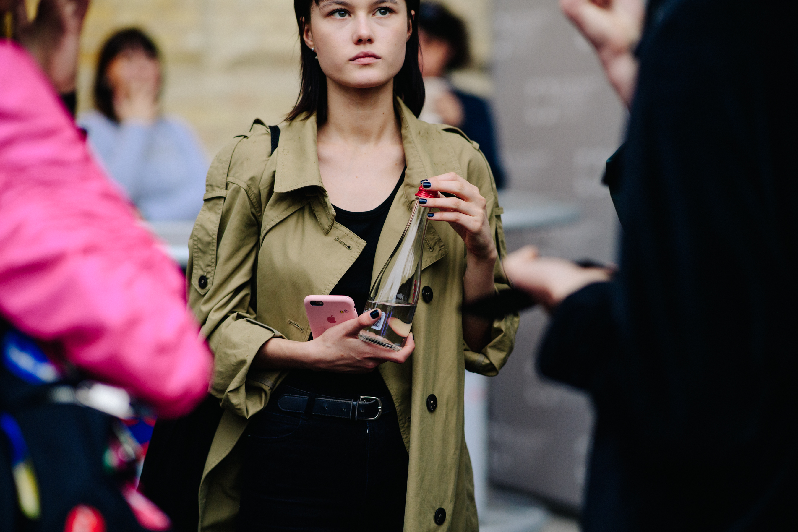 Woman wearing beige trench coat