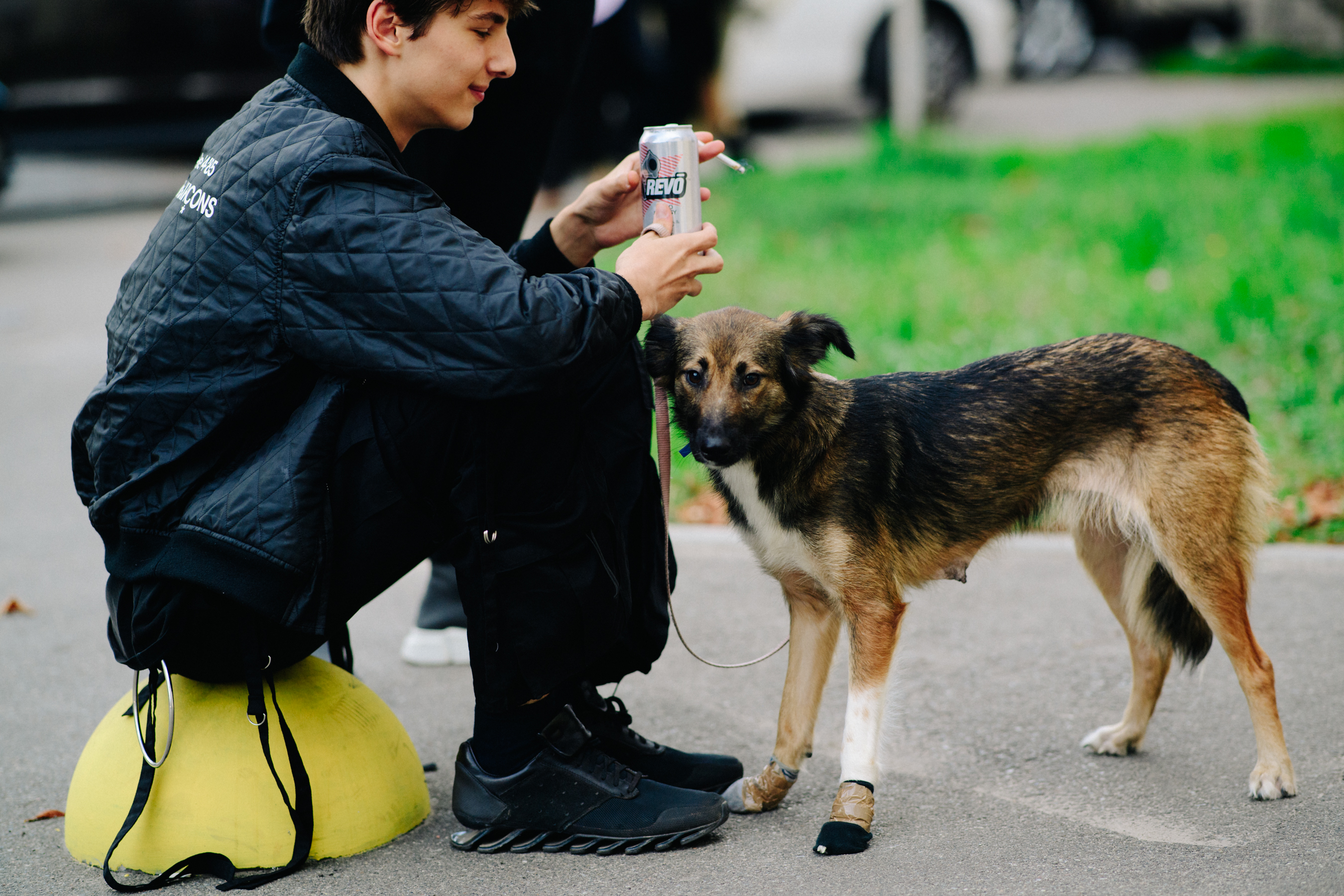 Young Ukrainian boy with his dog