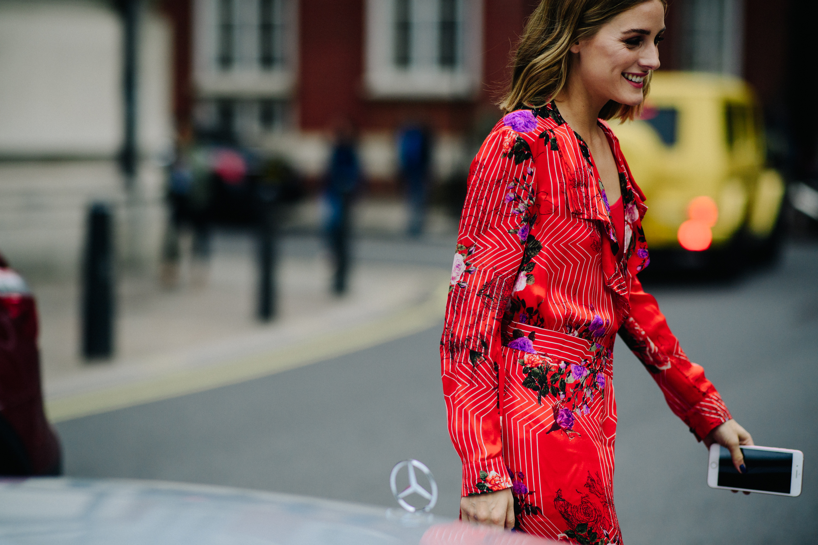 Blogger wearing red dress