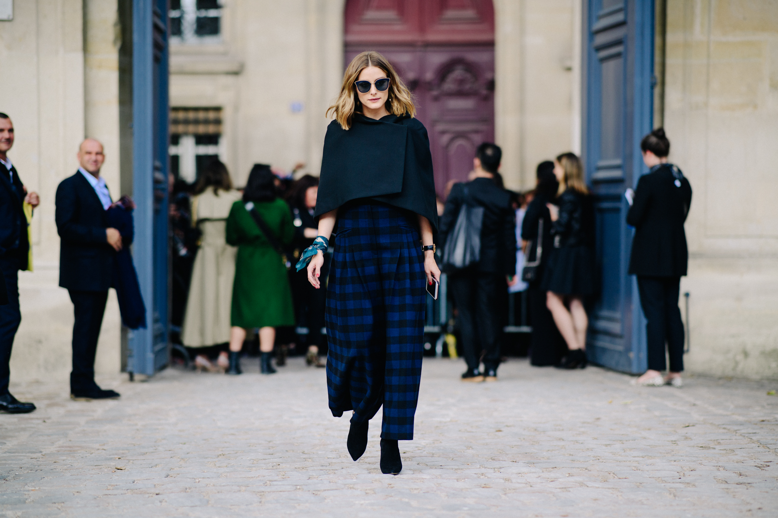 Blogger wearing blue dress