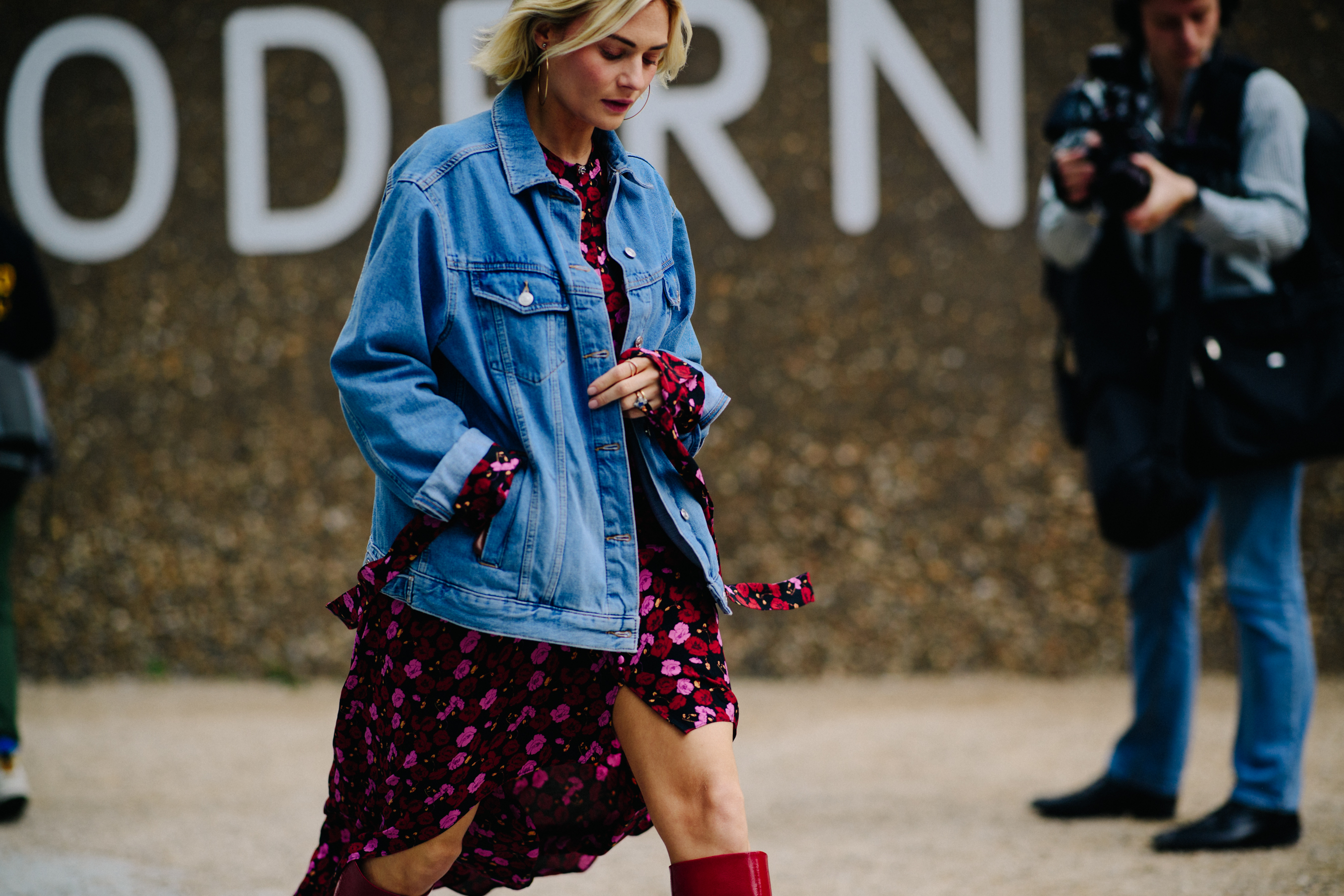 Woman wearing blue denim jacket