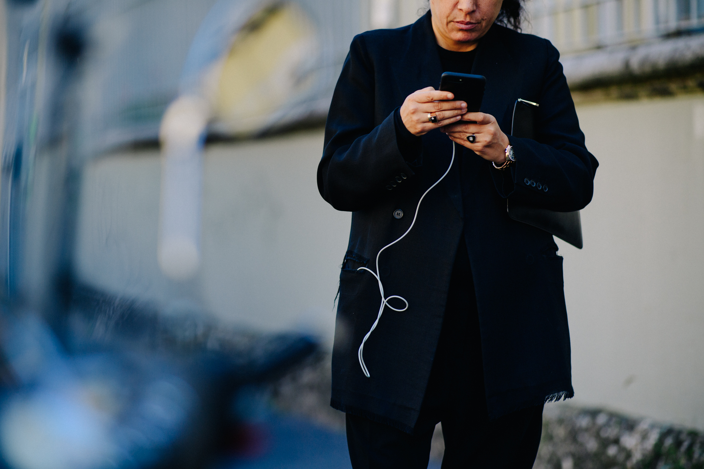 Woman wearing black suit jacket