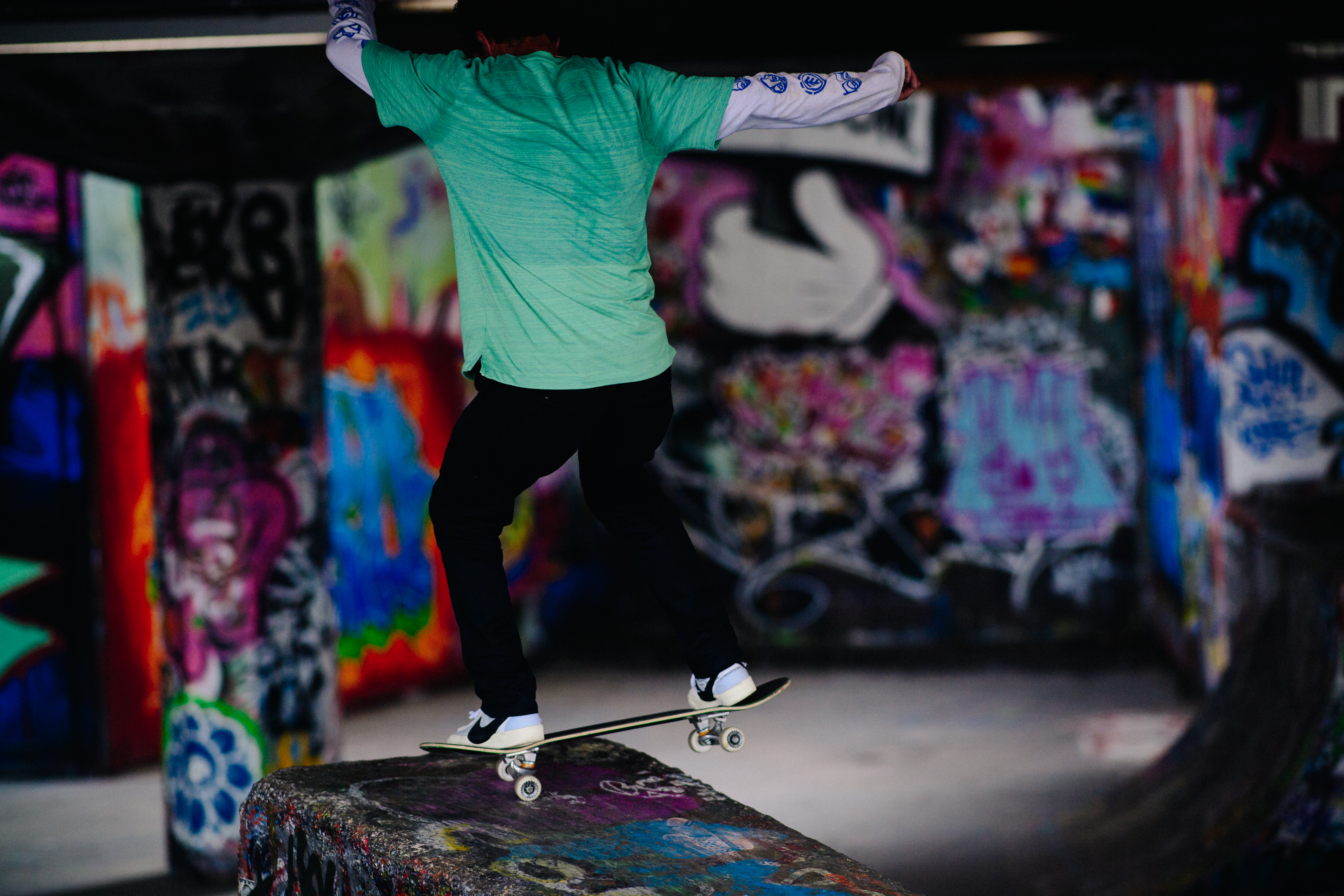 Skater wearing Nike x Off-White sneakers