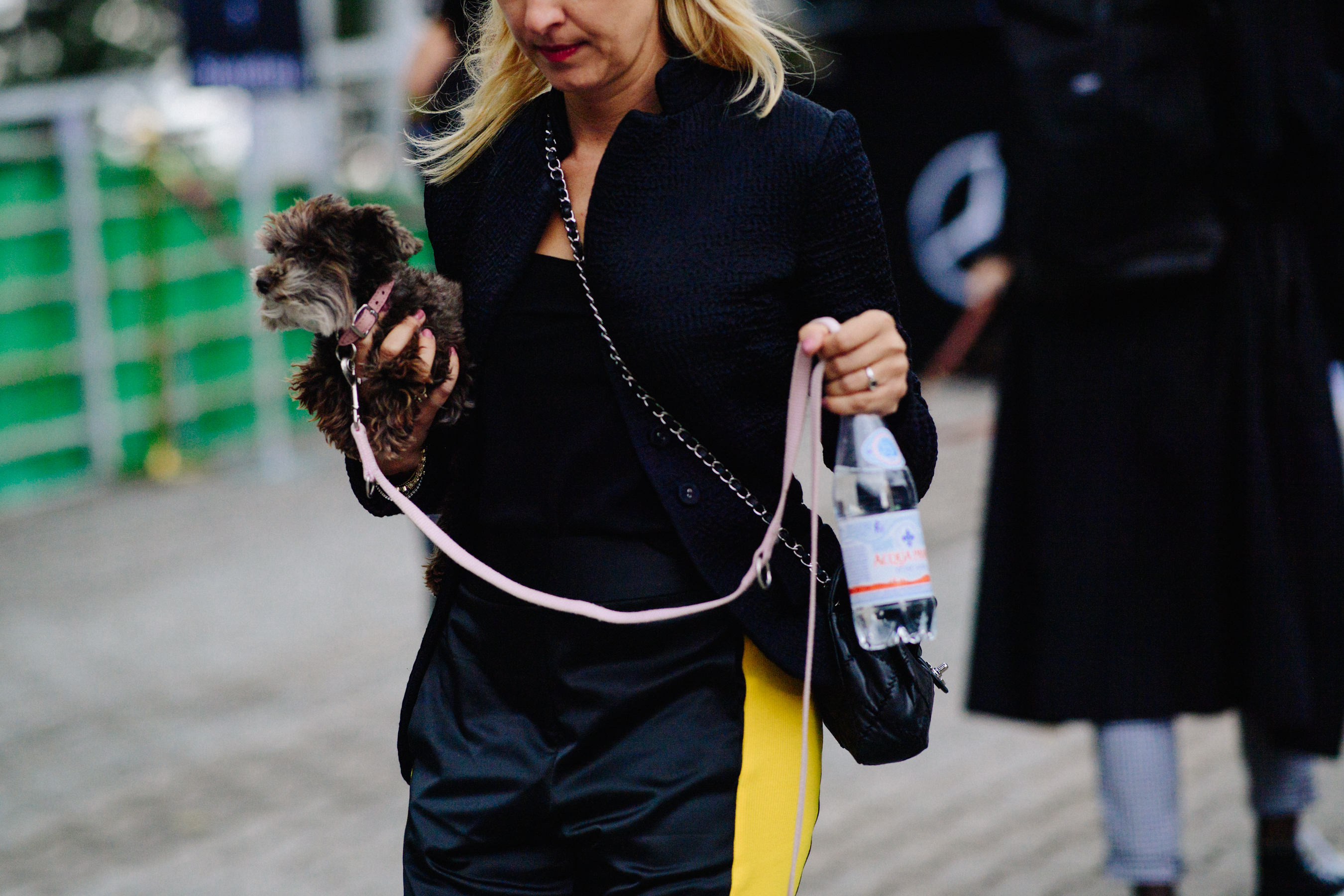 Woman holding a small dog
