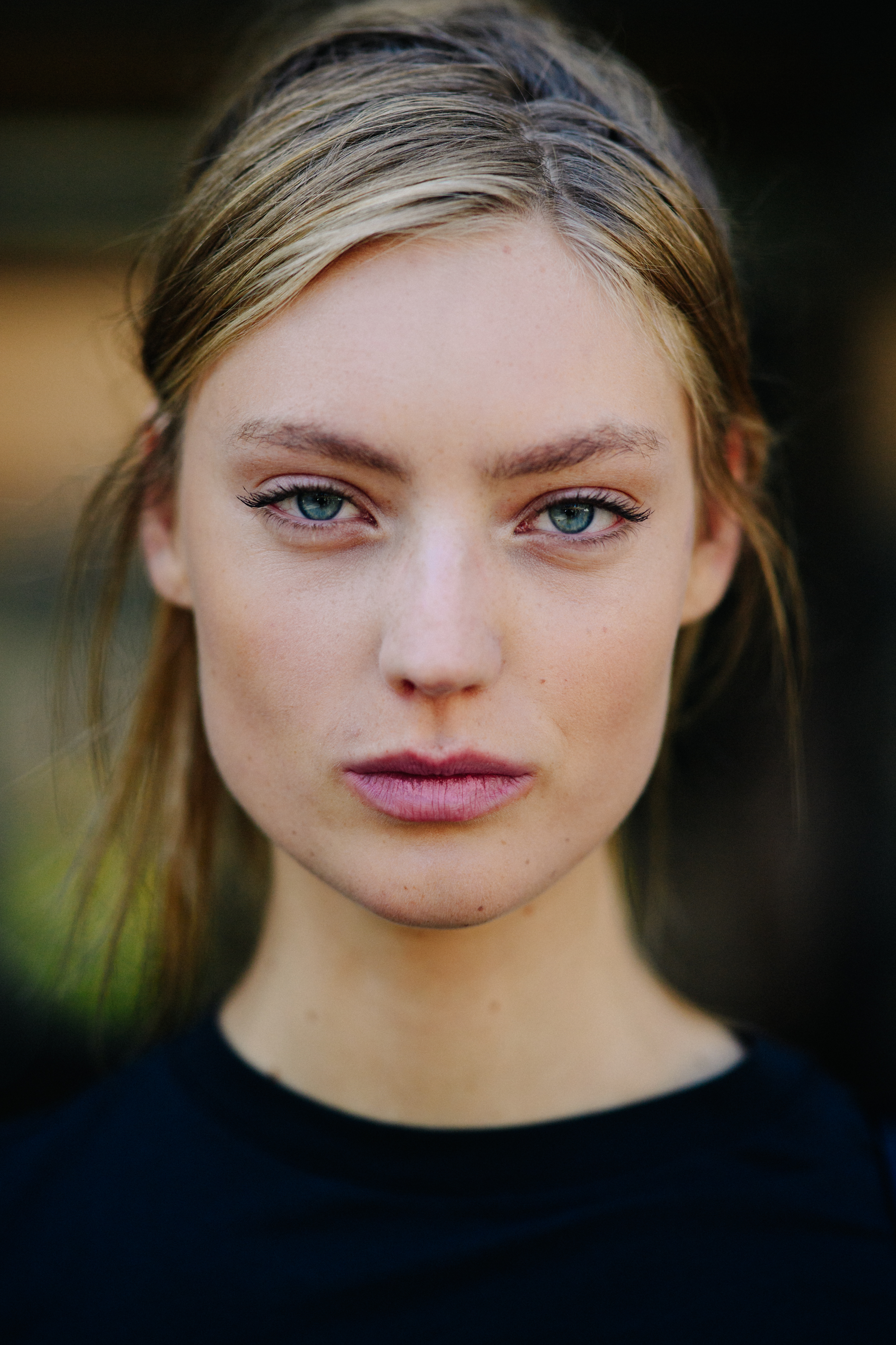 Model with sleek hair