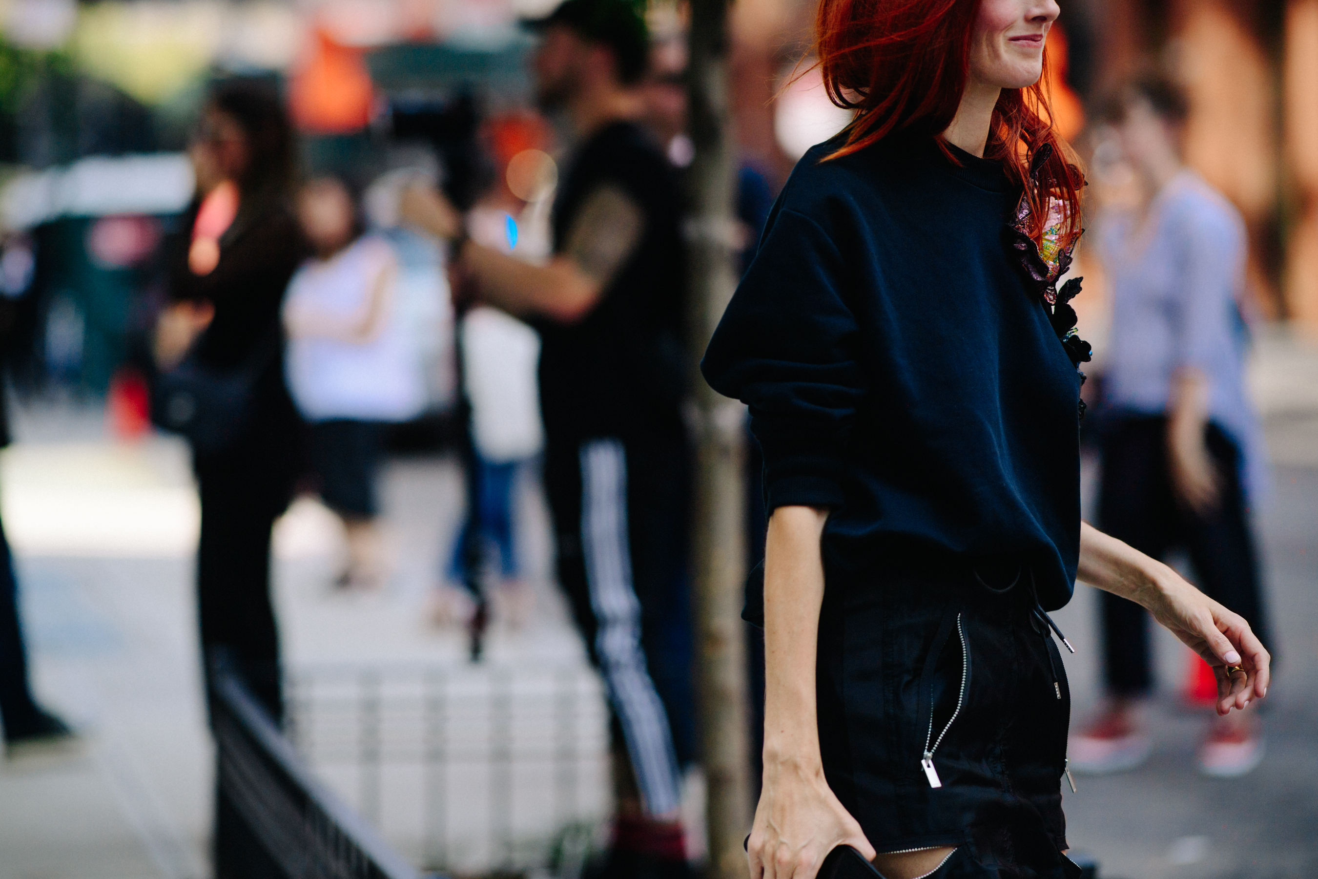 Style influencer wearing blue top