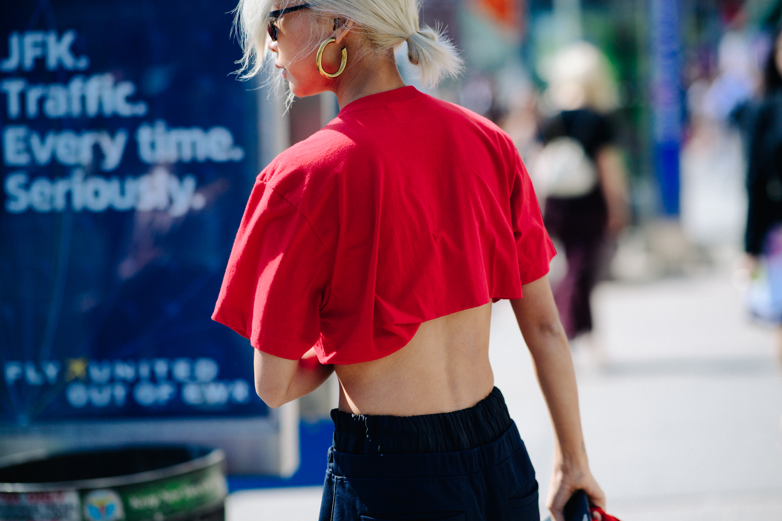 Blogger wearing red crop top