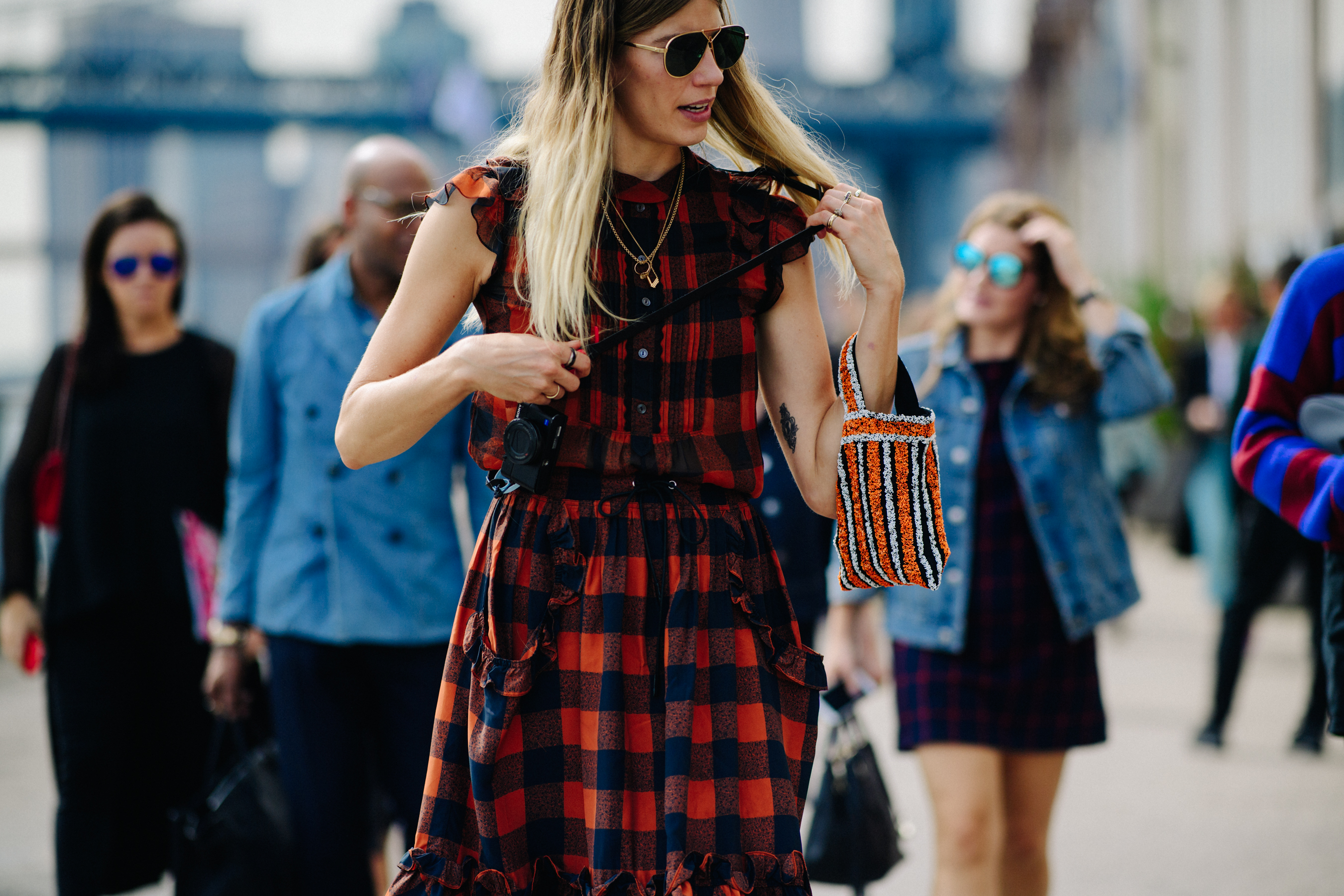 German buyer wearing red dress