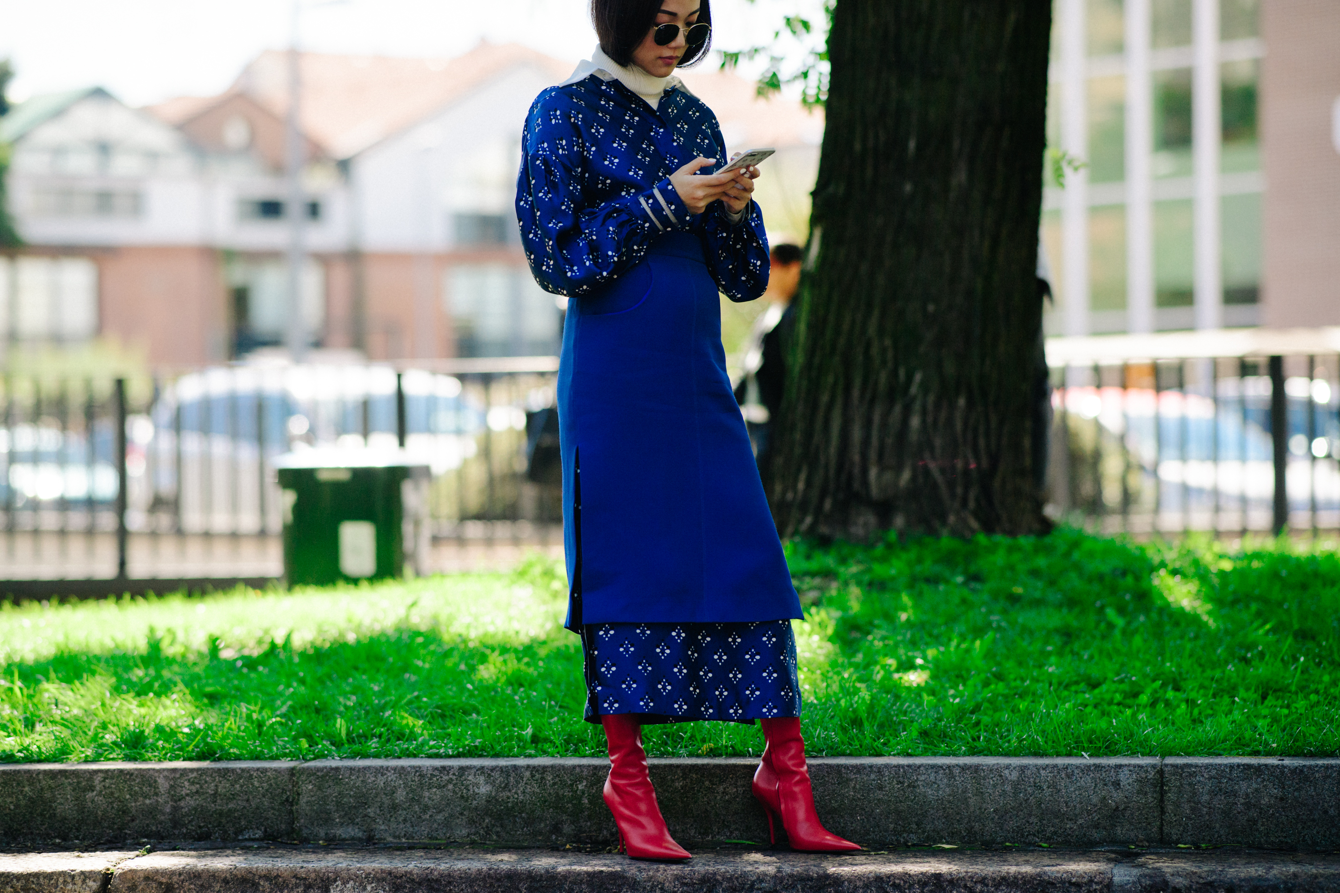 Blogger wearing blue outfit