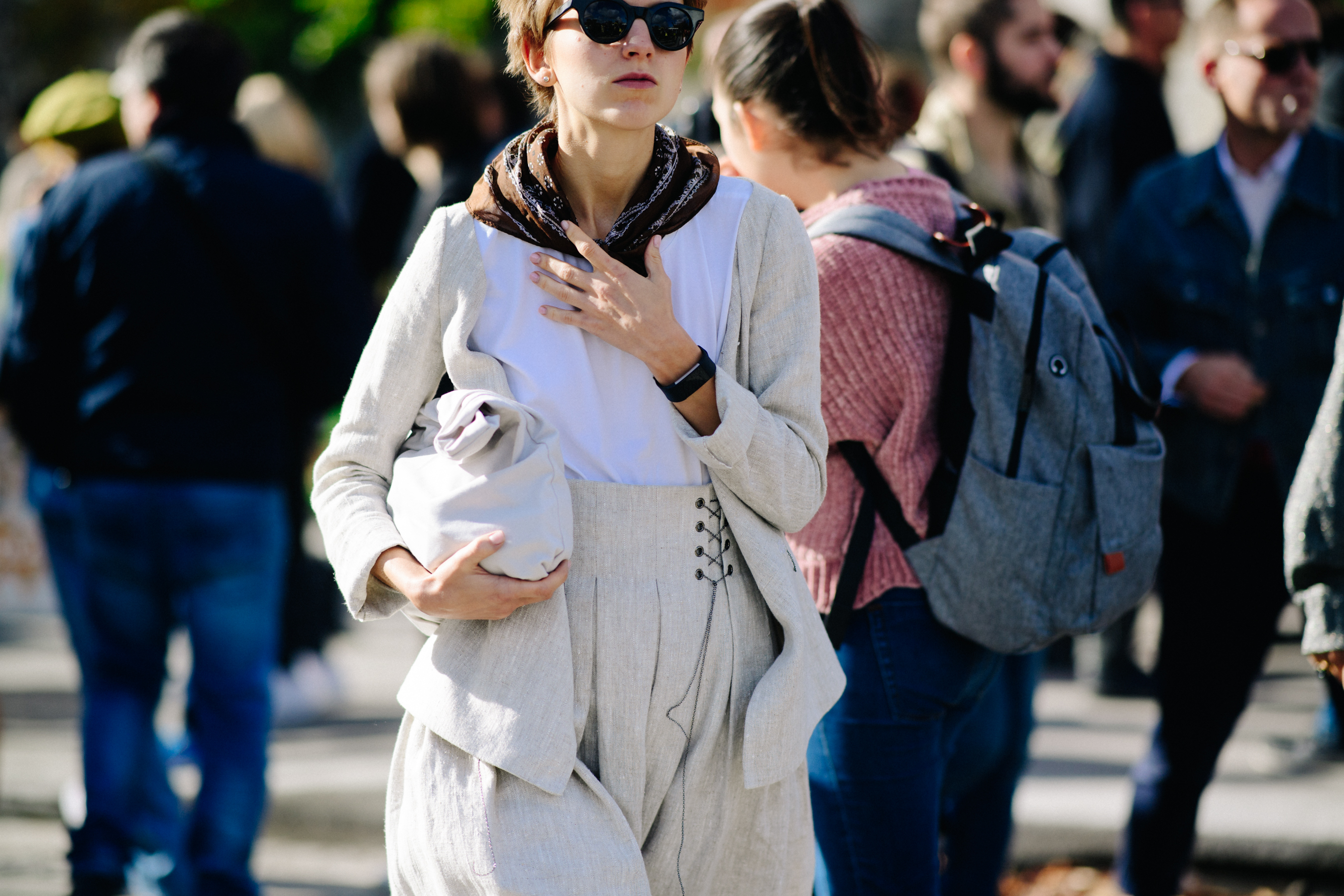 Woman wearing linen outfit