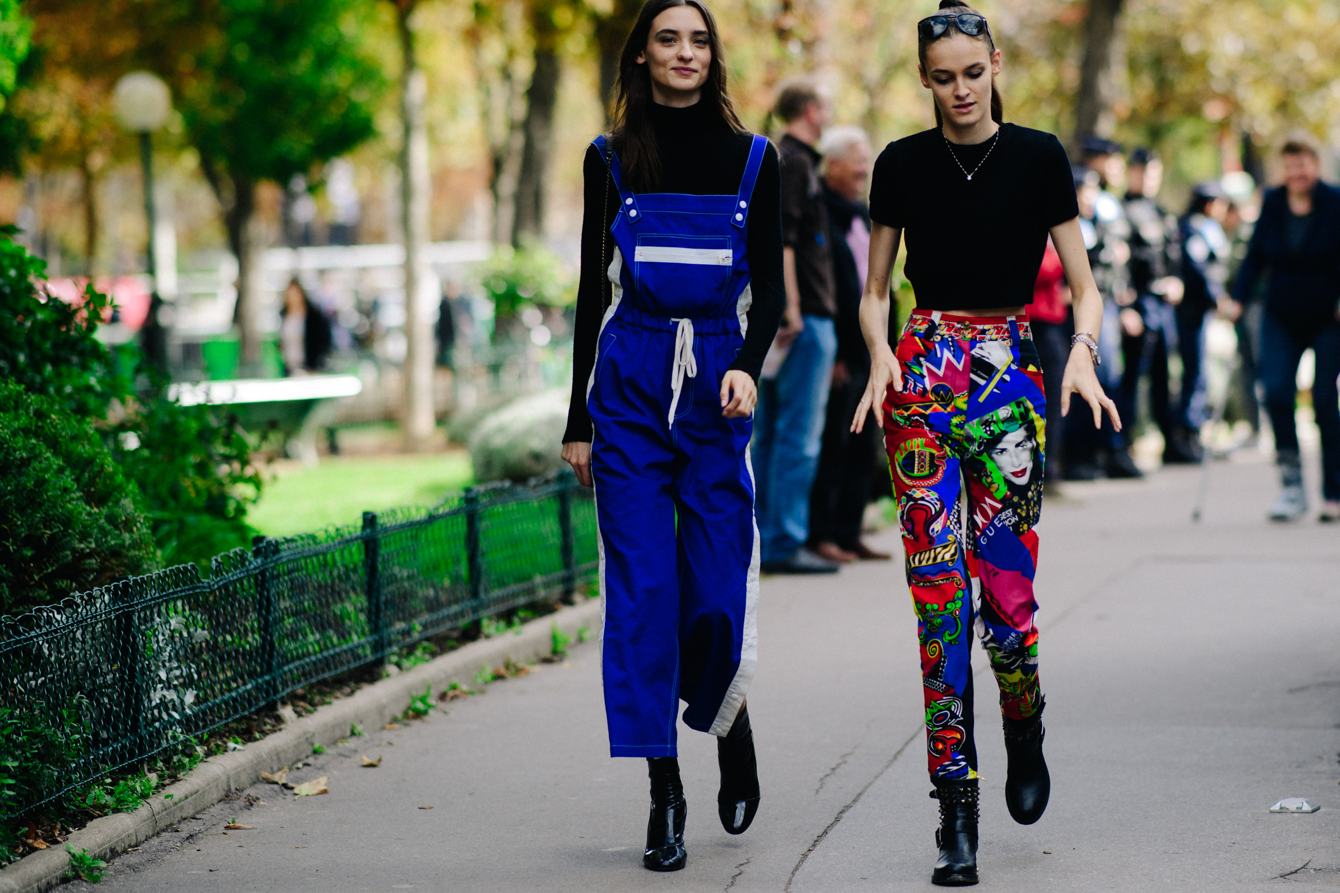 Two models wearing colourful clothes