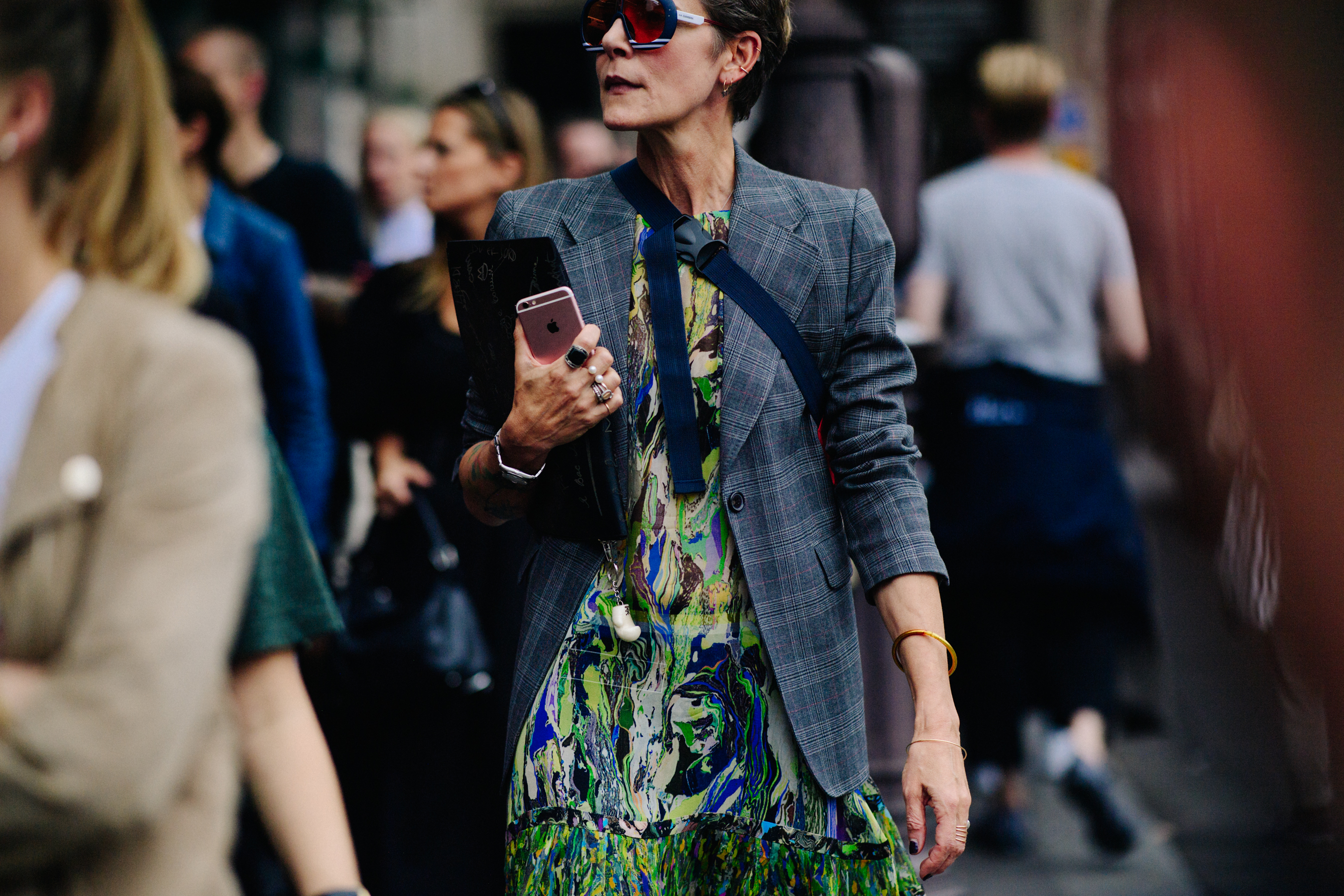 Woman wearing blazer and dress
