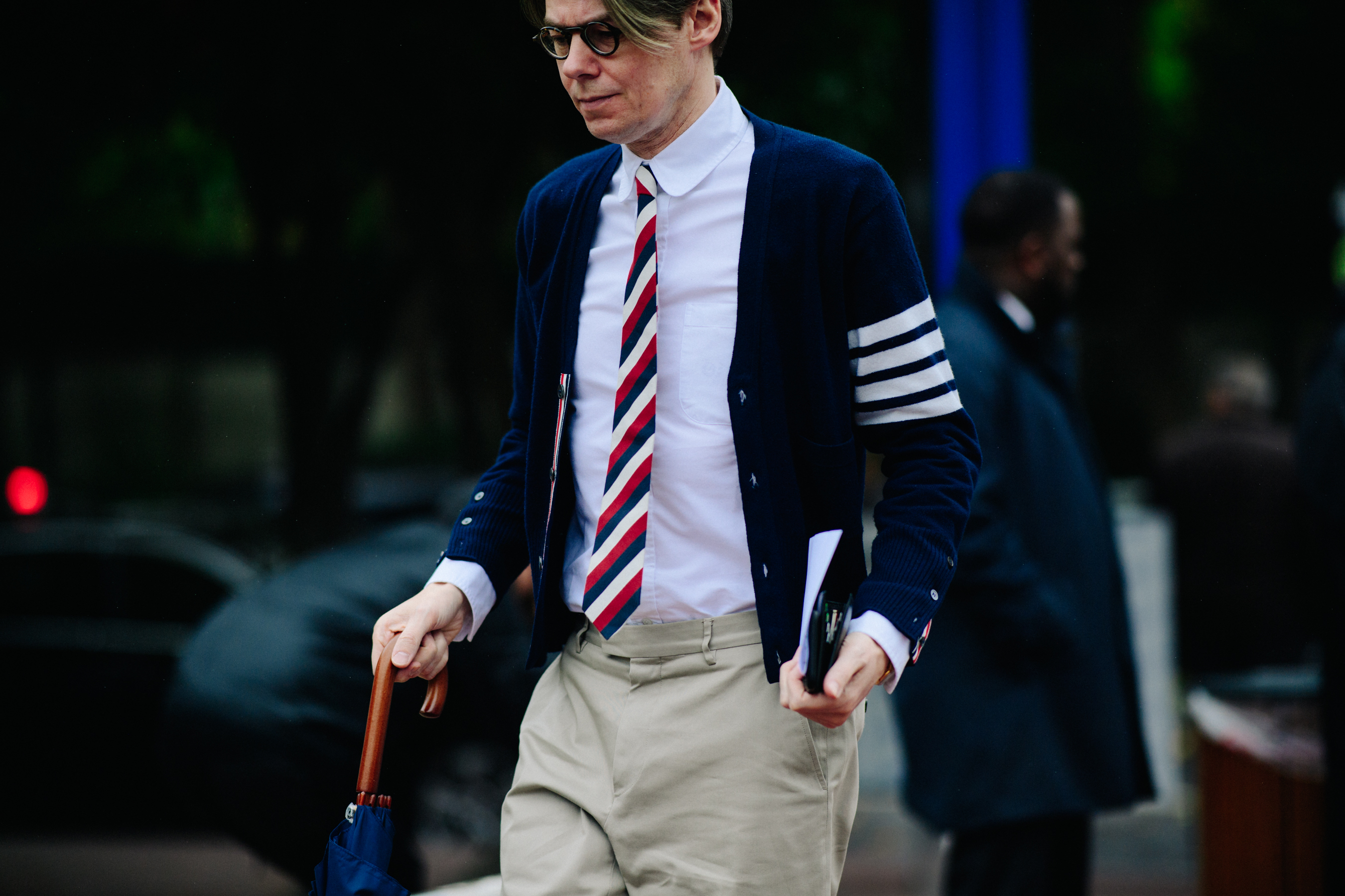 Man wearing total Thom Browne look