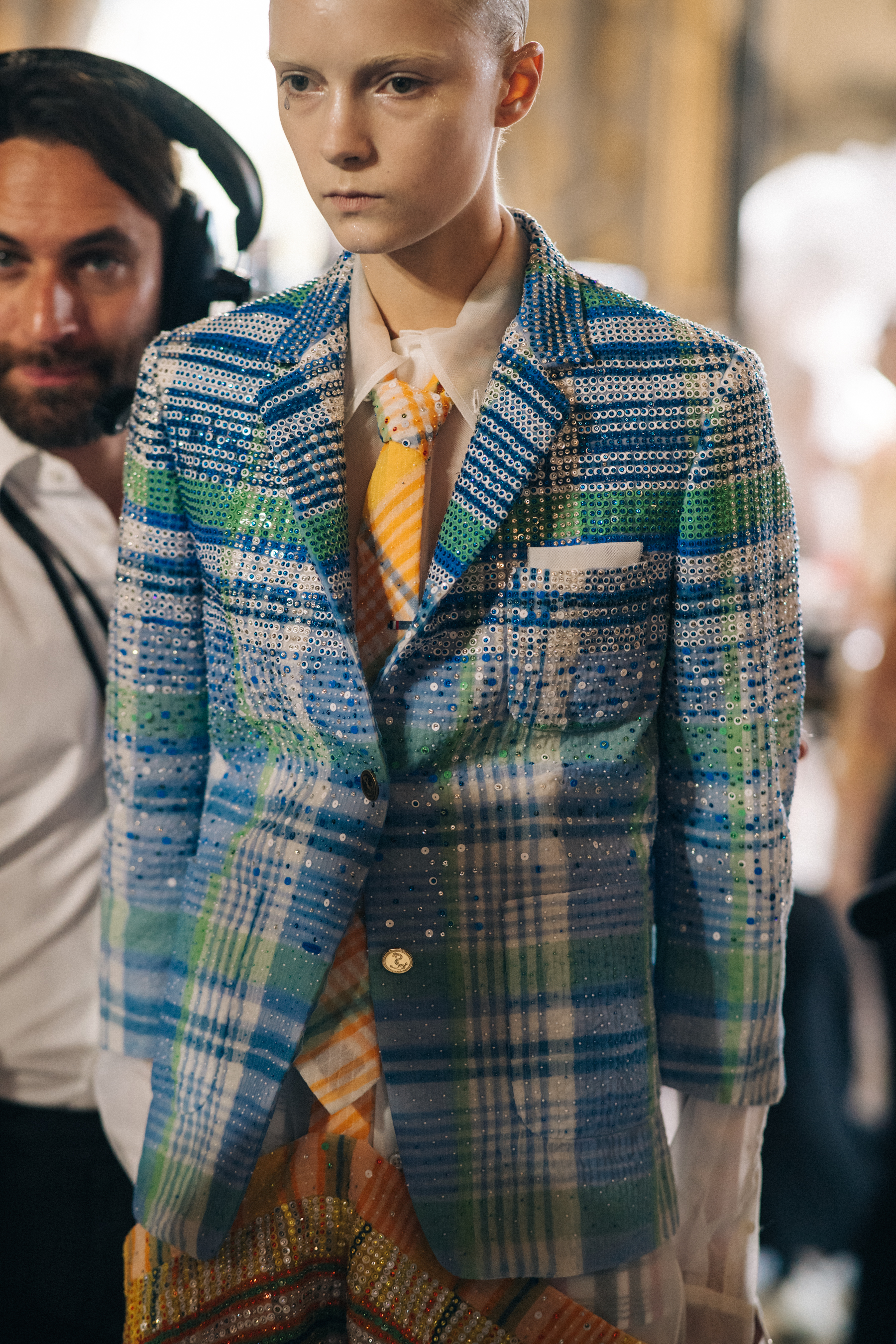 Model wearing blue suit
