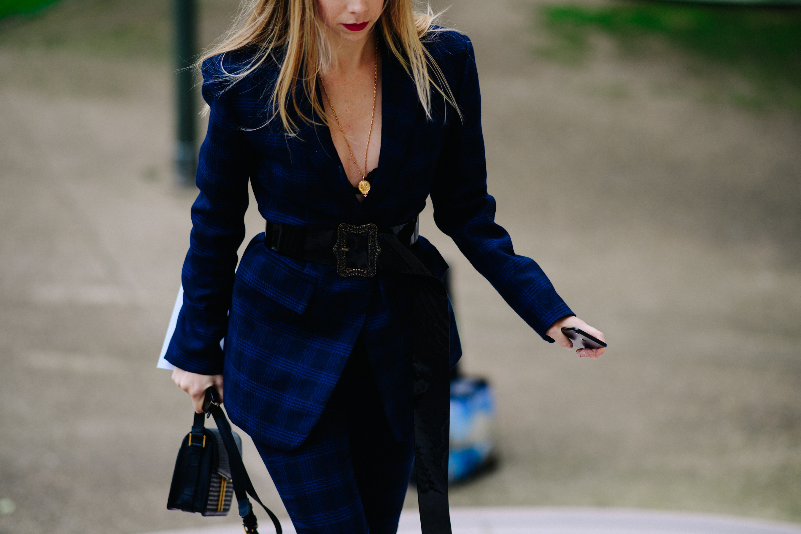 Woman weaing blue suit