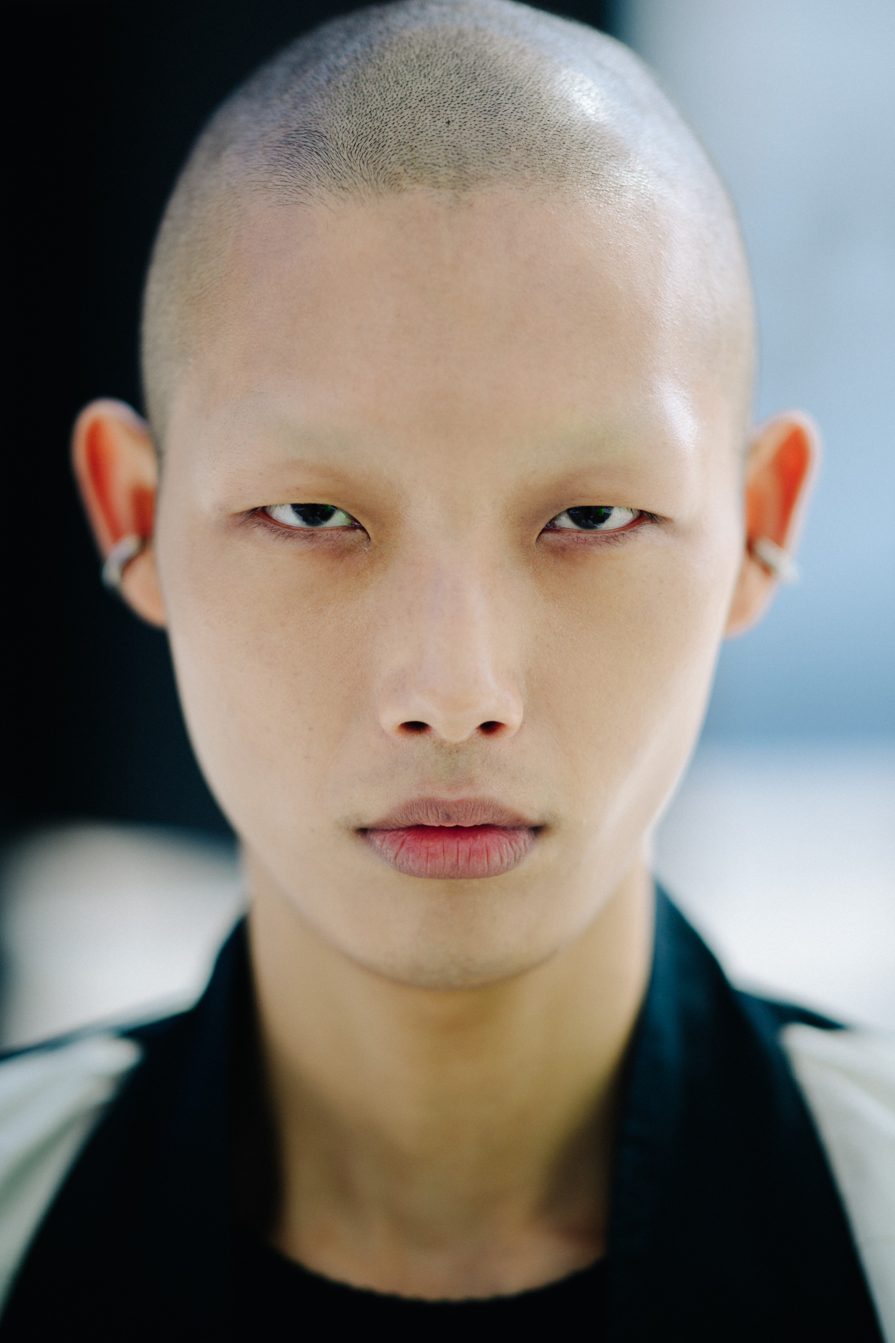 Portrait of Korean model with no eyebrows