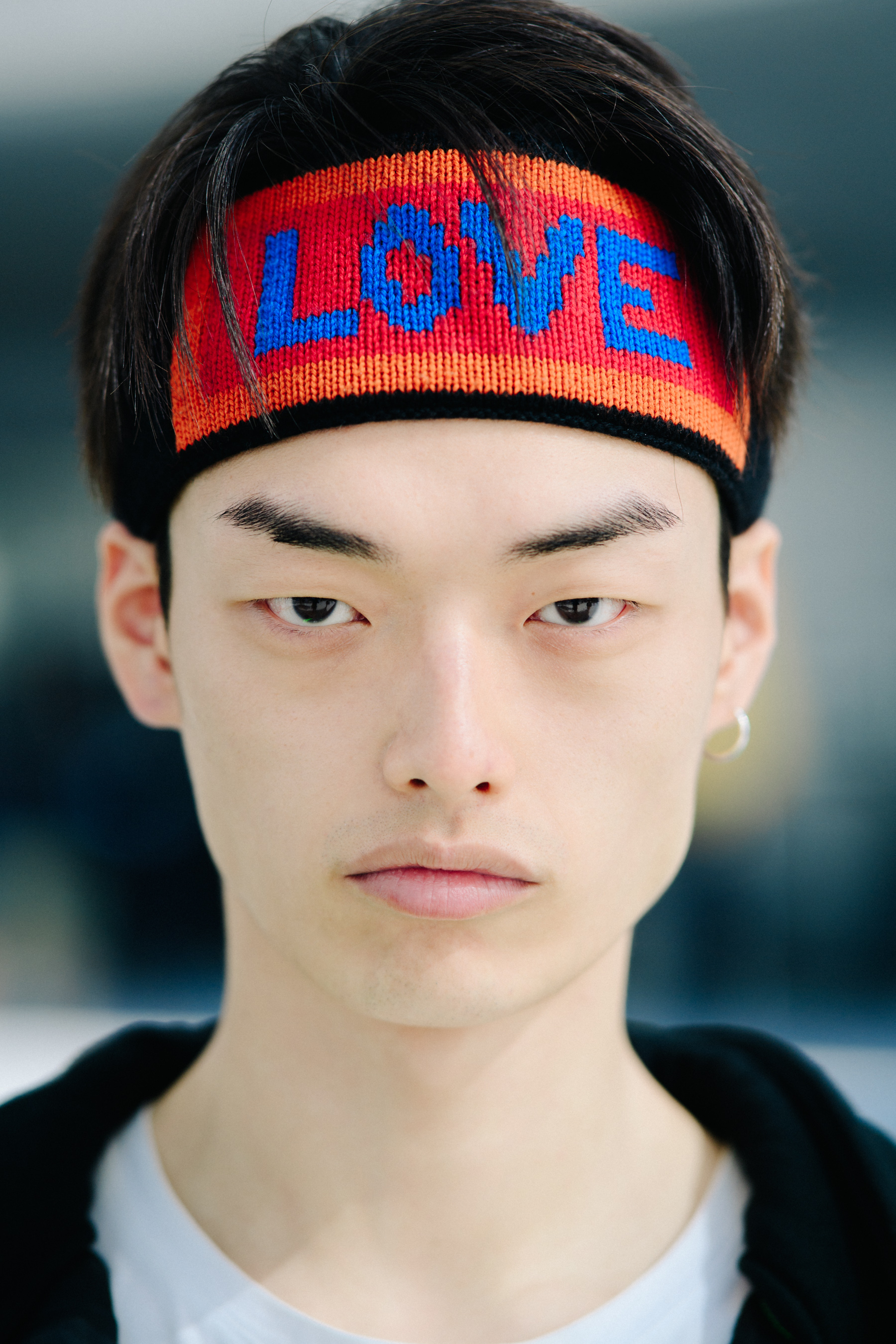 Portrait of model with knitted headband
