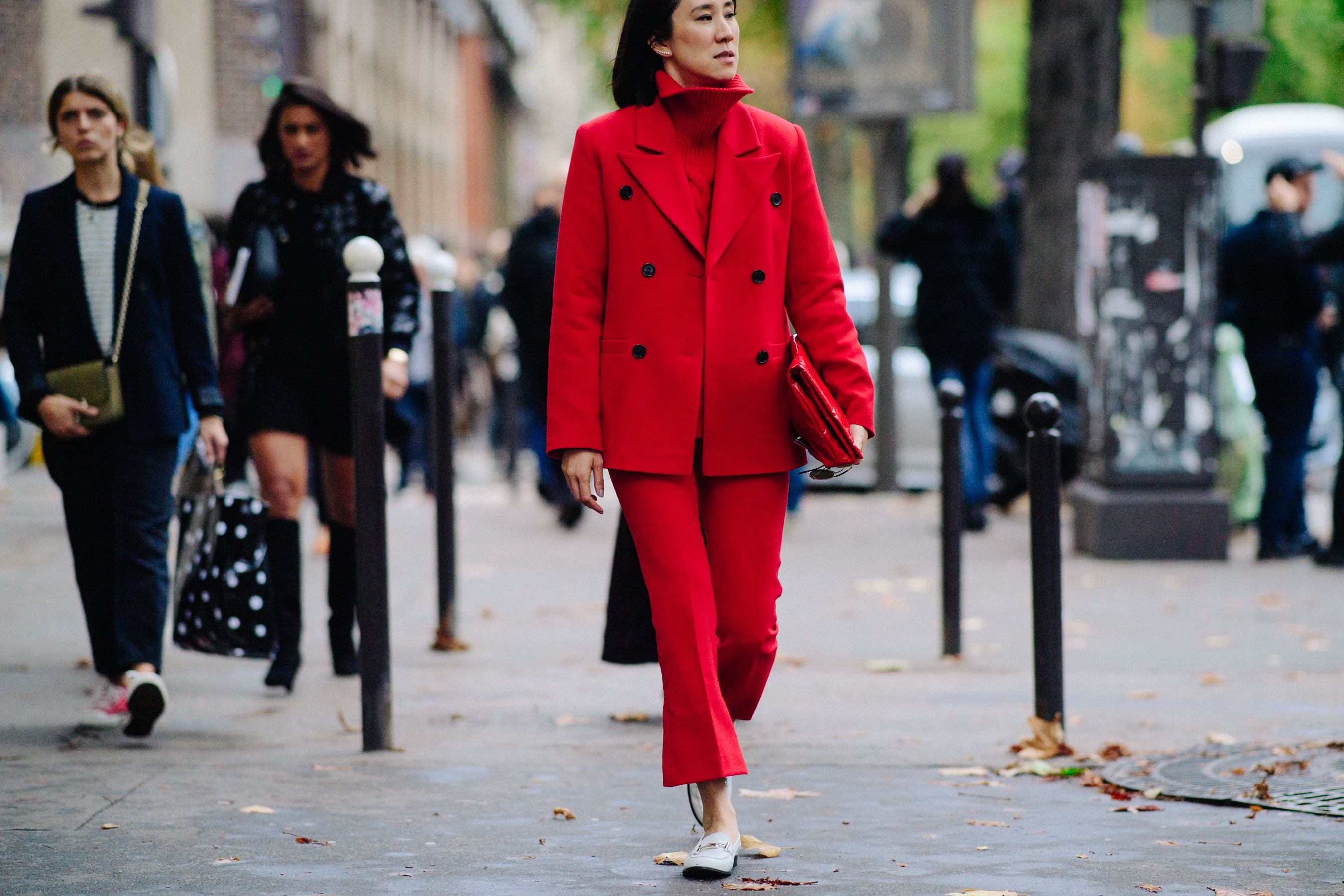 Editor wearing Nebo red suit