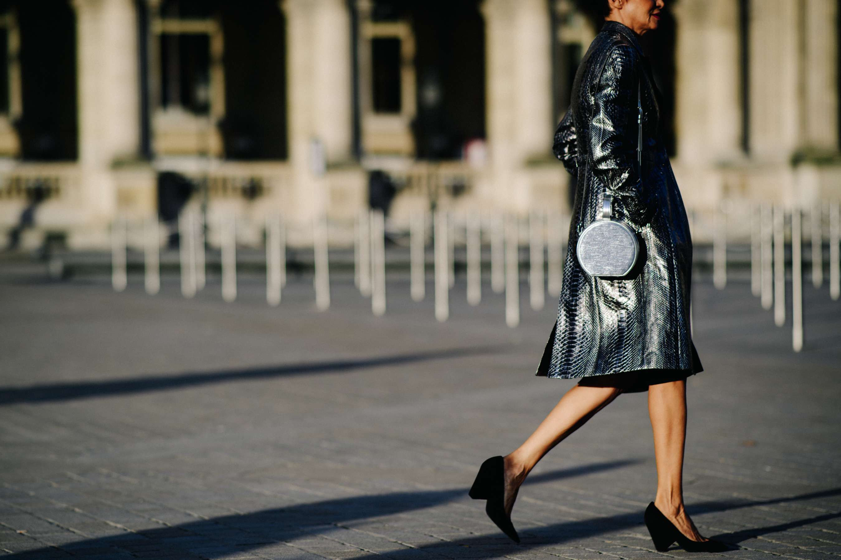 Woman wearing leather coat