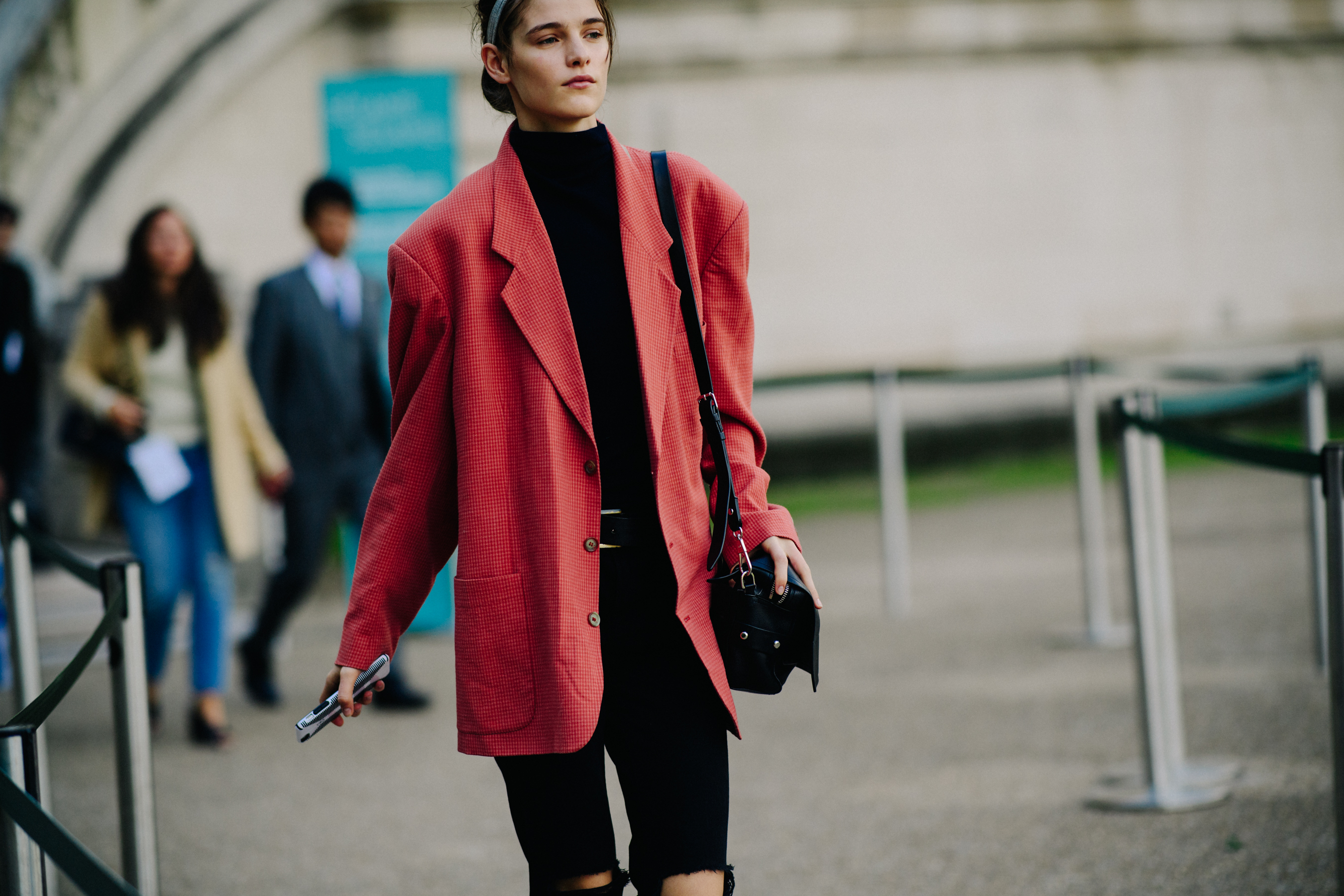 Model wearing red blazer