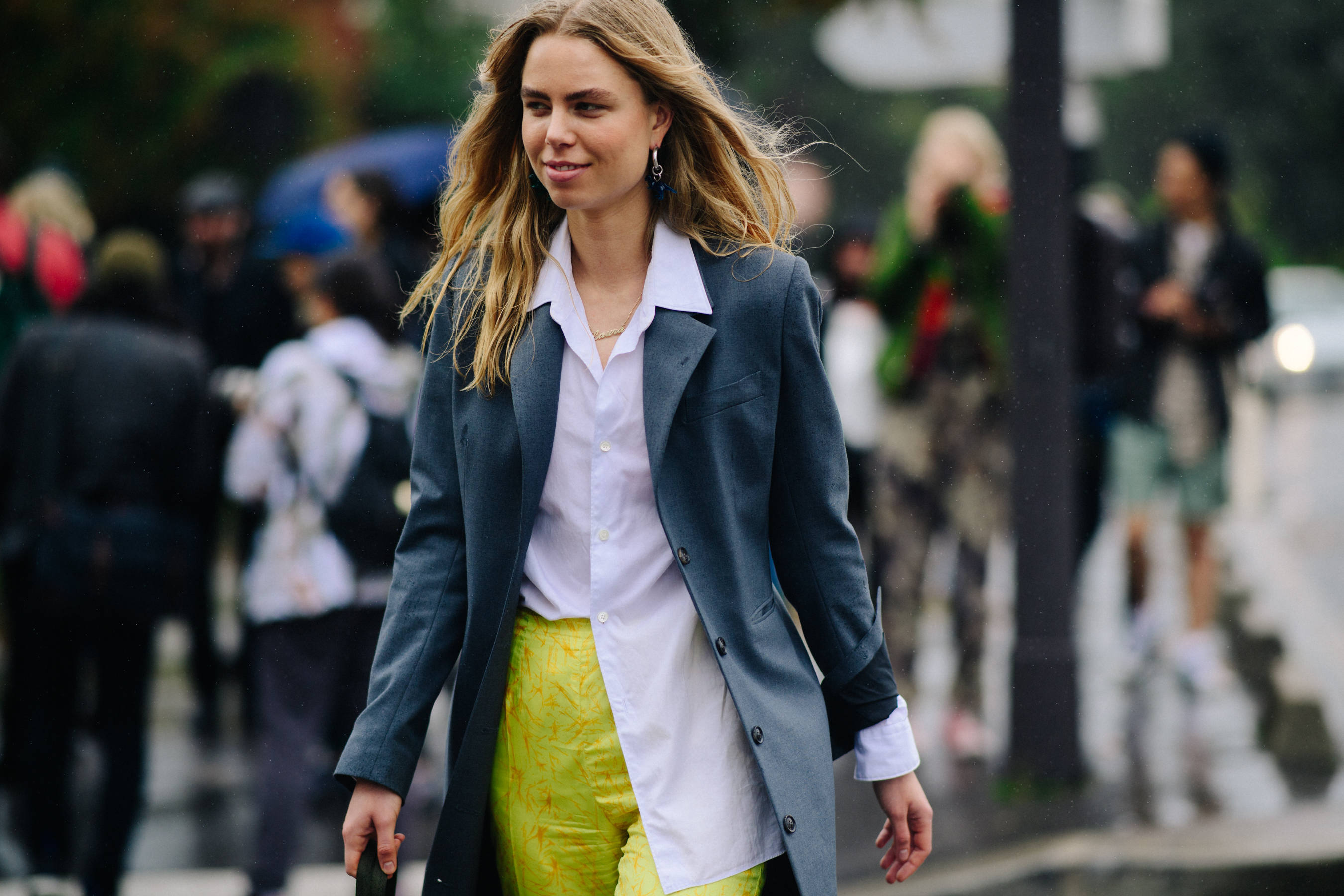 Woman wearing gray blazer