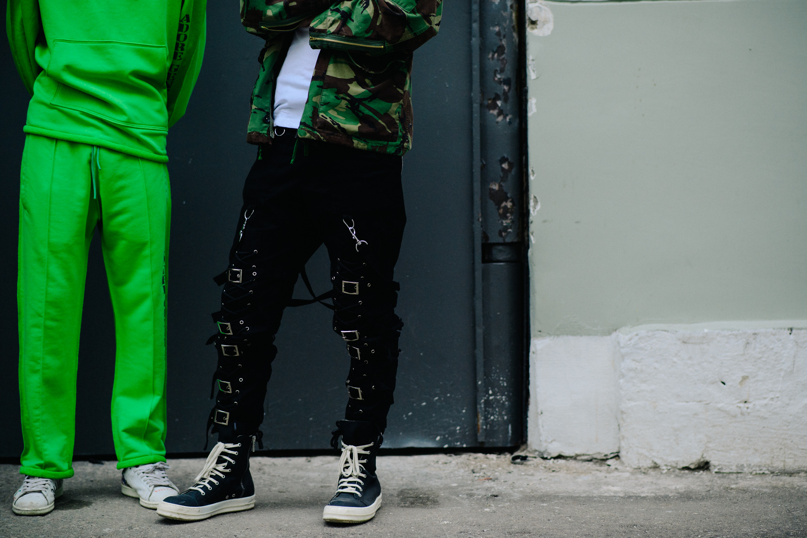 Closeup of men wearing green