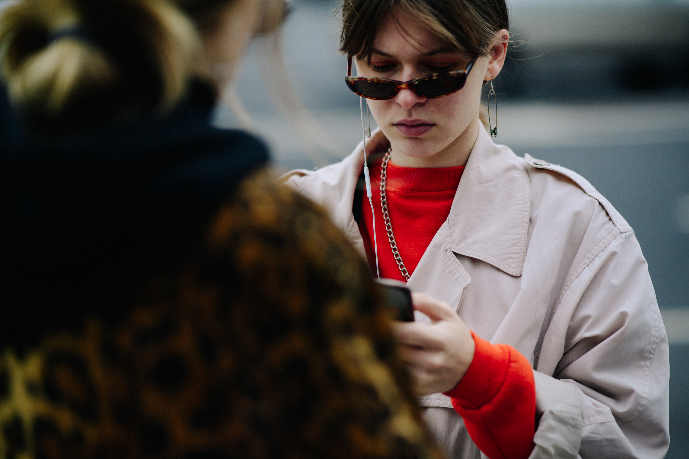 Woman with safety clip earrings