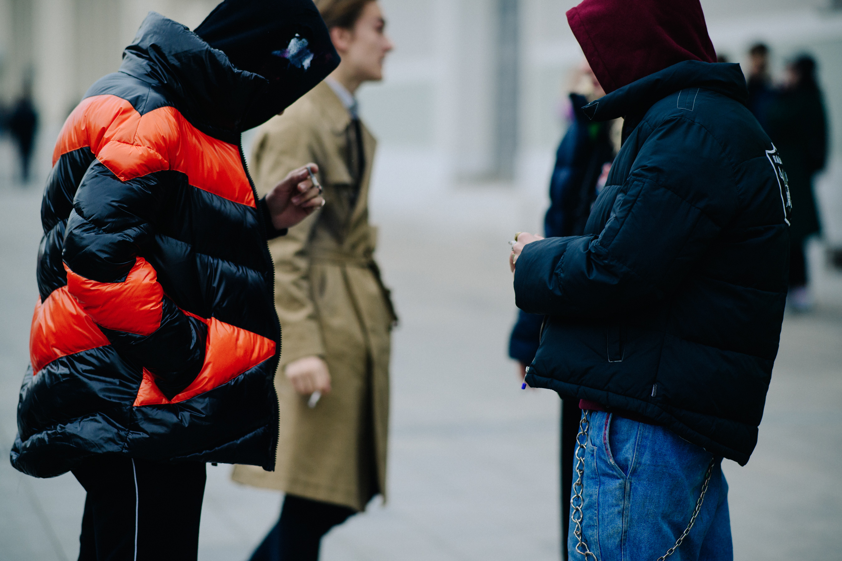 Two men in puffer coats