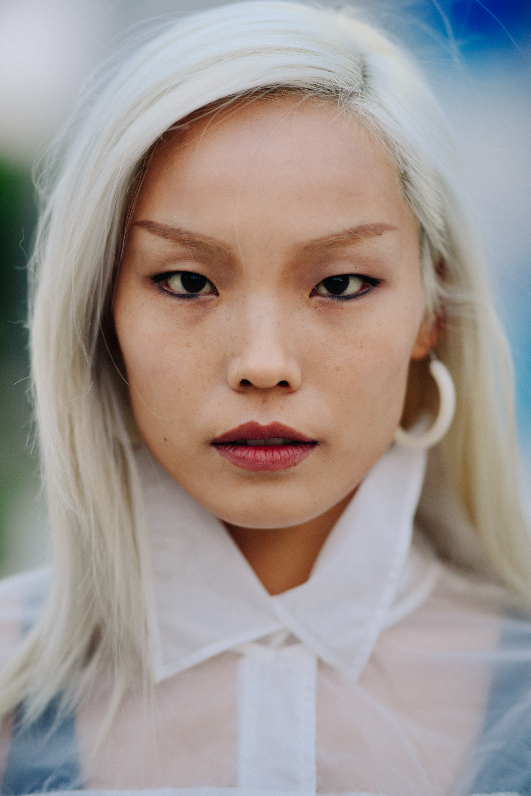 Portrait of Asian model with blonde hair
