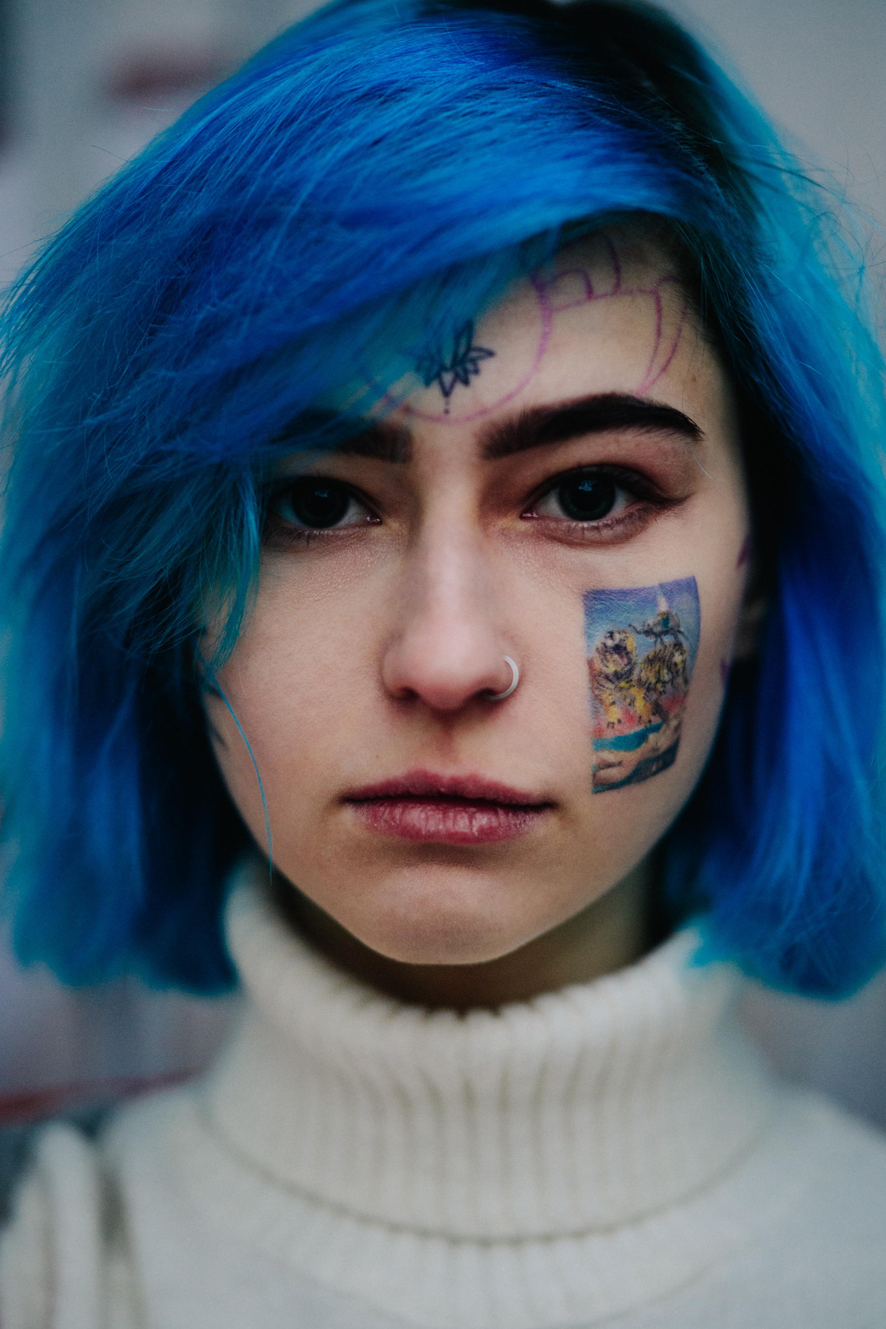 Portrait of girl with blue hair