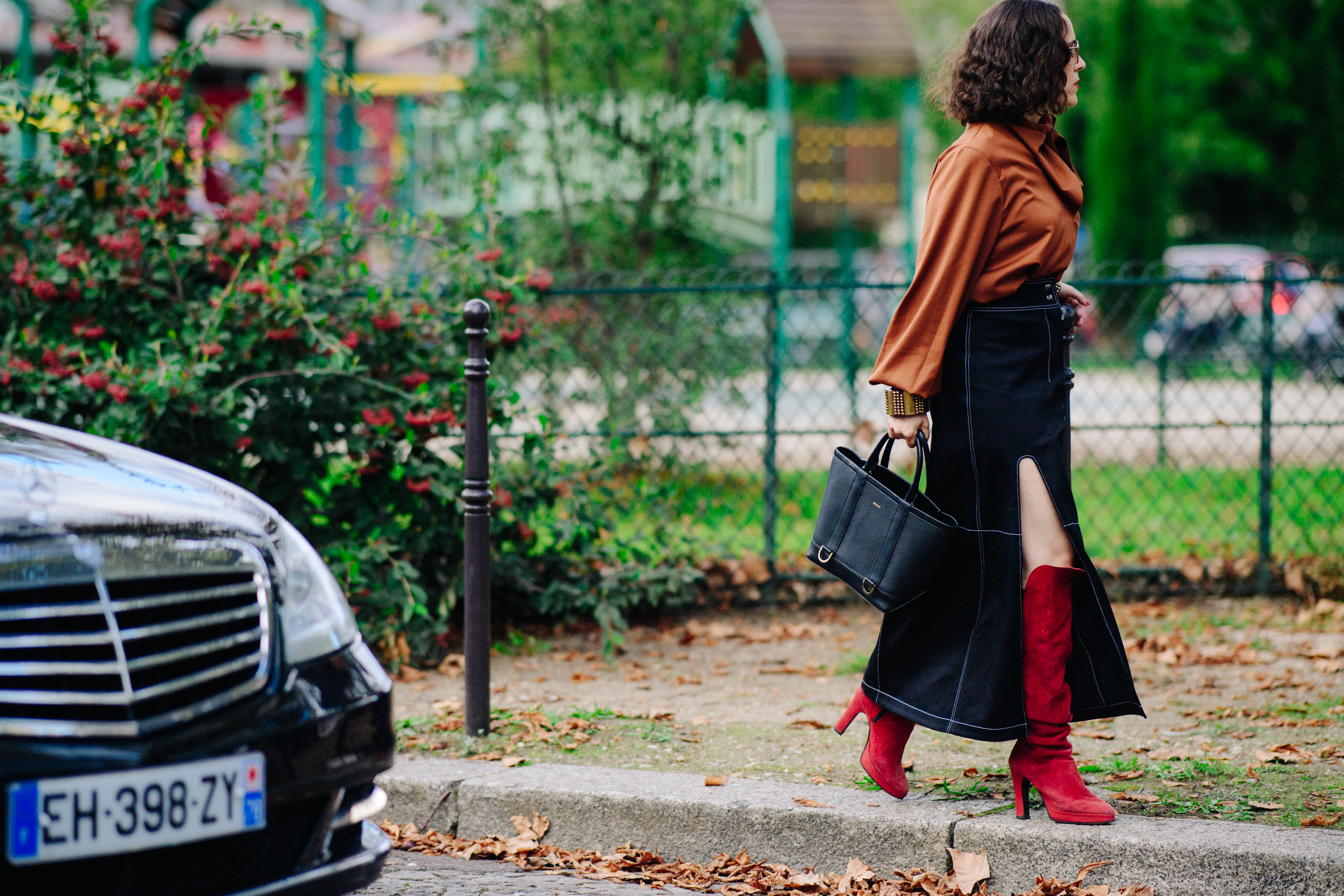 Woman wearing red boots
