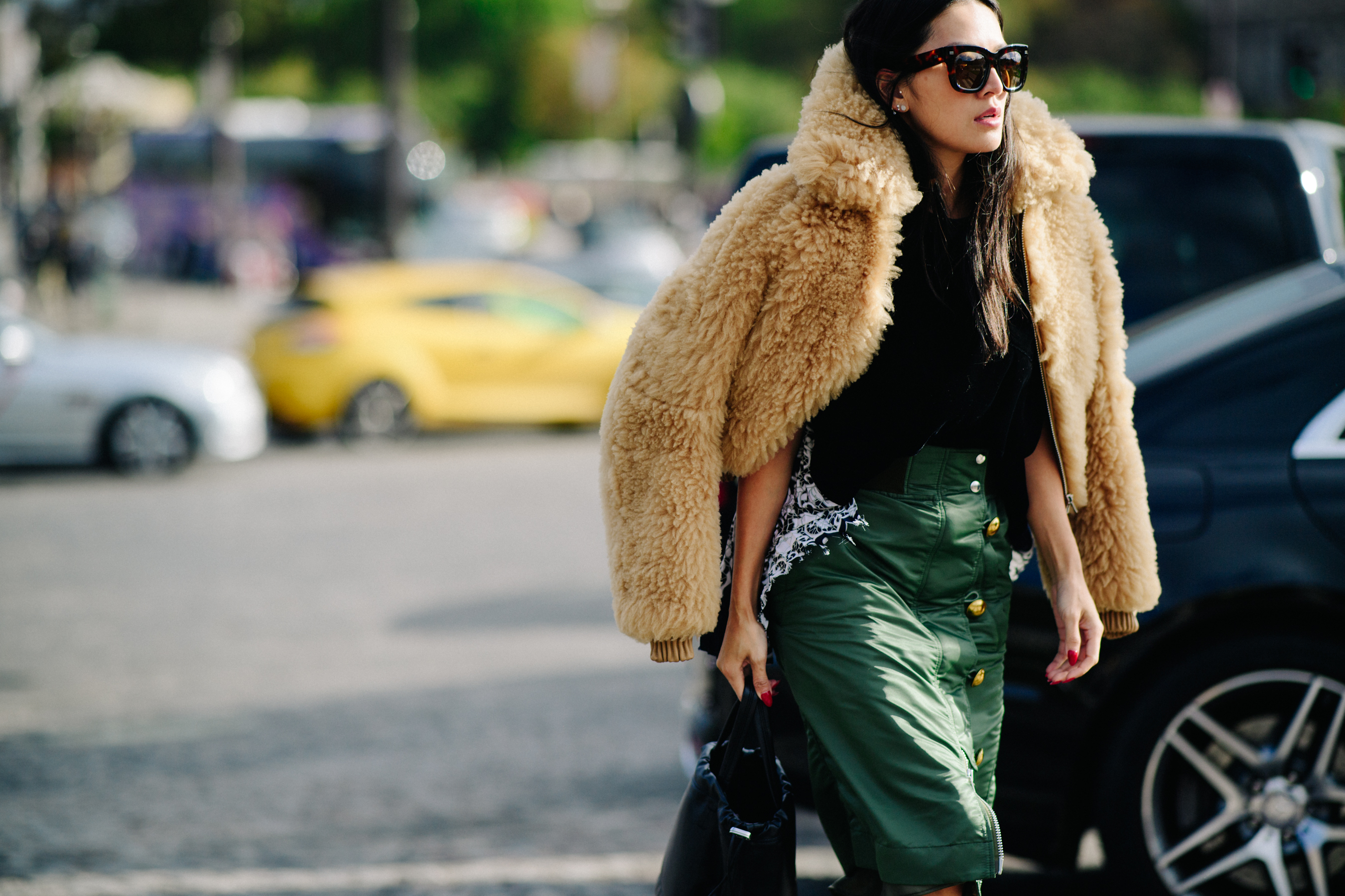 Blogger wearing fur coat