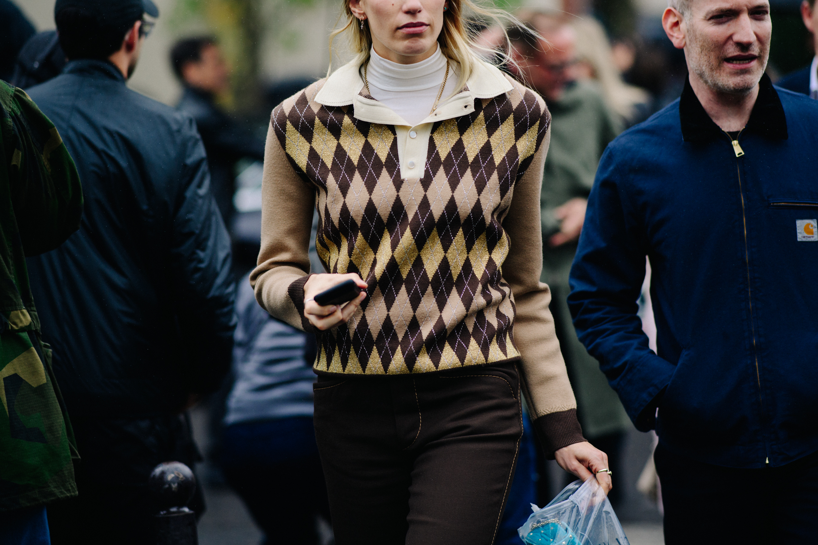 Buyer wearing brown outfit